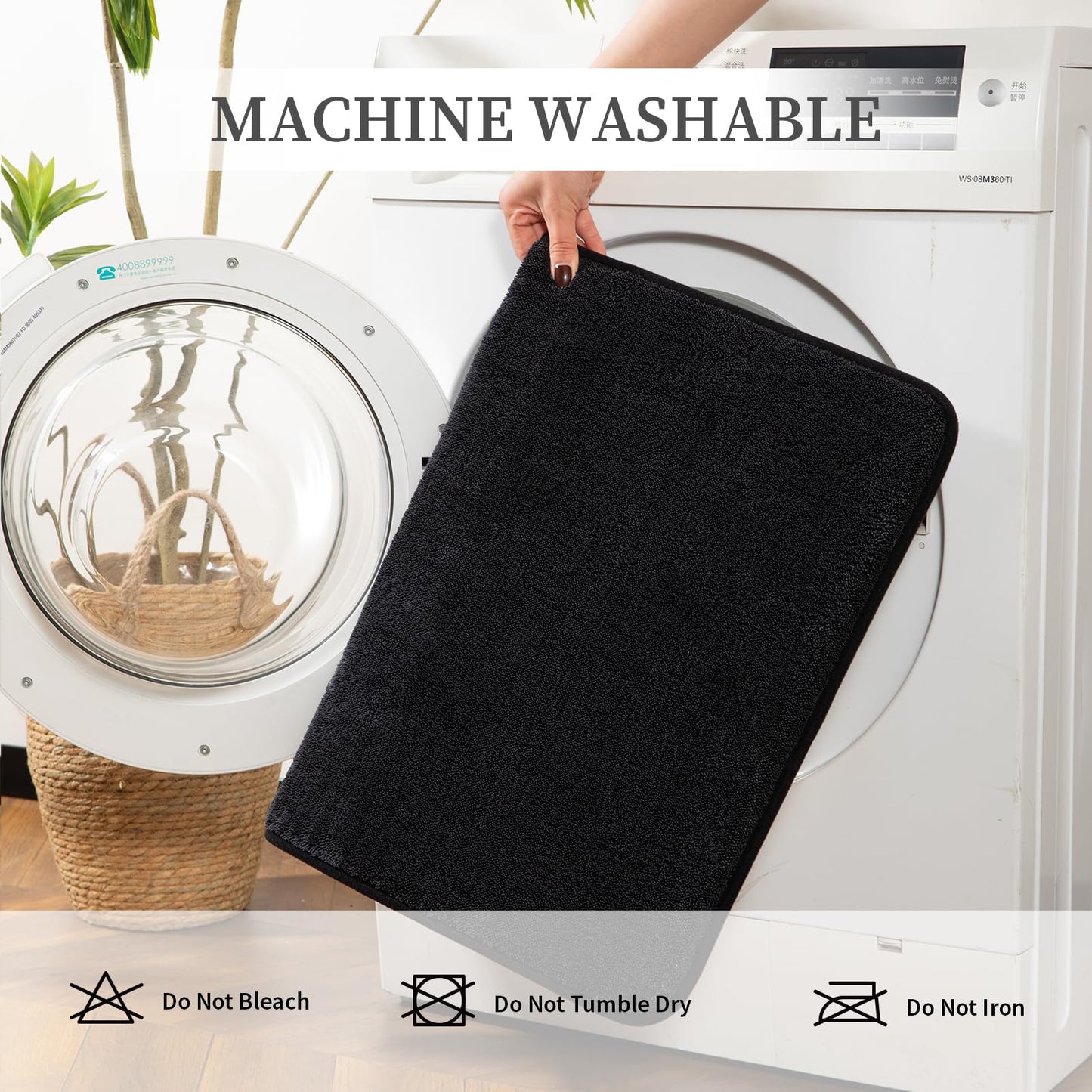 YIHOUSE Memory Foam Bathroom Rugs Sets 2 Piece - Extra Thick Soft Towel-Like Absorbent Bath Mat Set, Non Slip Machine Washable Bath Rugs Carpet for Bath, Tub & Shower (32"x20"+24"x17", Black)