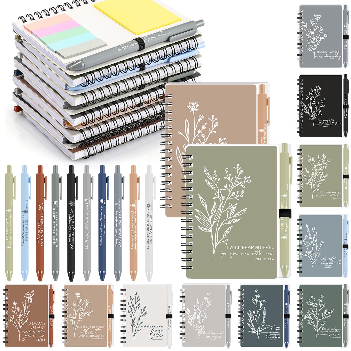 Kosiz 20 Sets Fathers Day Christian Gift Bulk Includes Bible Scripture Spiral Notebook with Sticky Notes Pen Religious Church Prayer Journals for Graduation Sunday School Dad Gift (Morandi Color)
