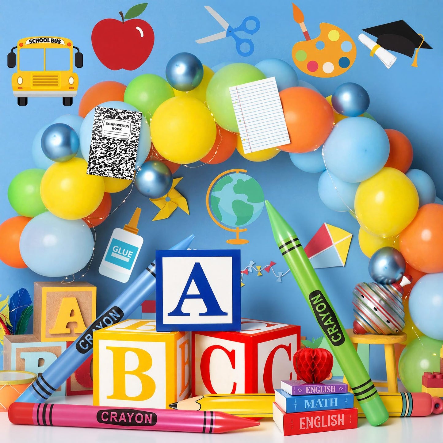 Resholder 23 Pcs Kindergarten Giant School Theme Party Decorations Abc Alphabet Party Favor Box Large Inflatable Pencil Crayon Balloons for Kindergarten Back to School Graduate Celebration Supplies