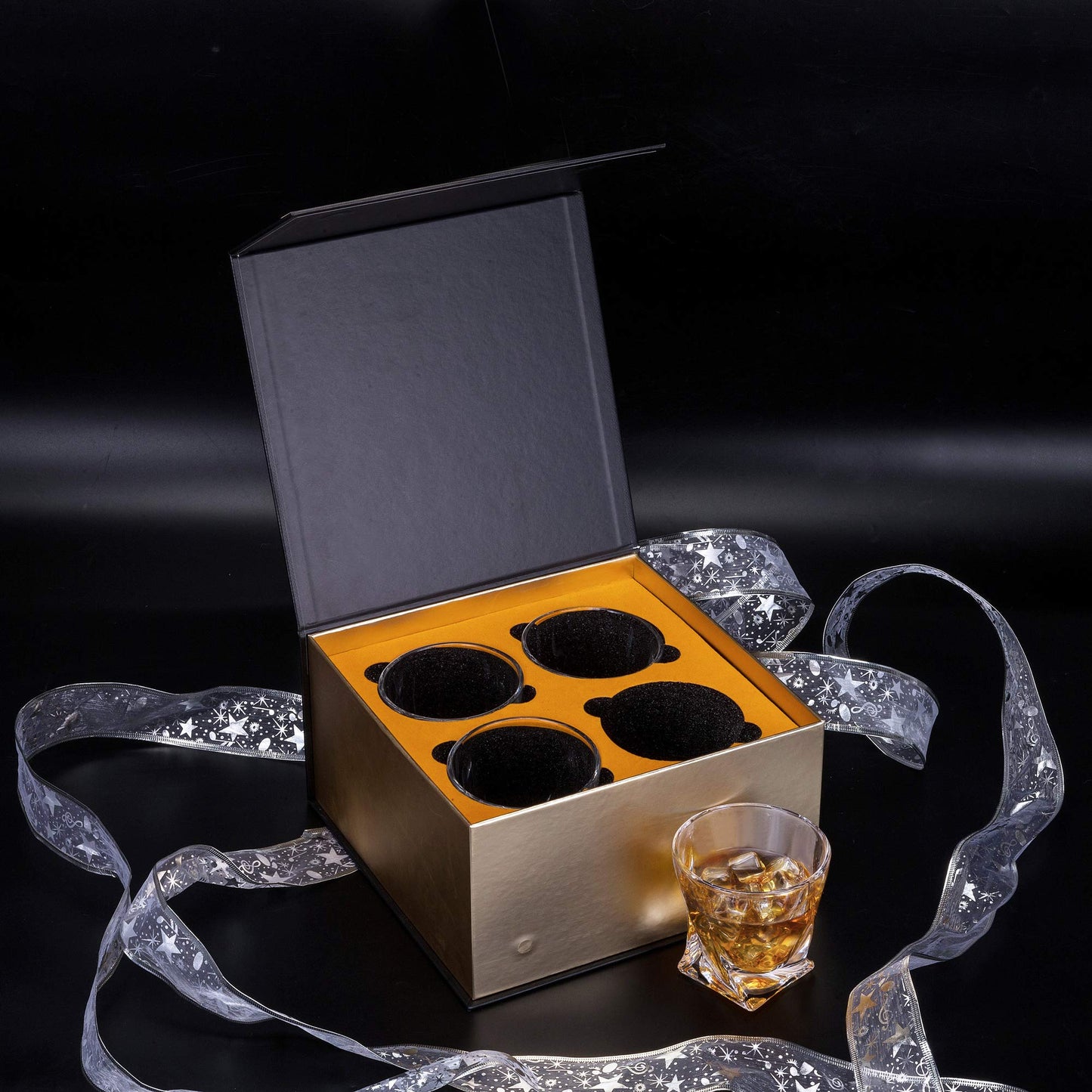 KANARS Whiskey Glasses Set of 4, 10 Oz Crystal Old Fashioned Cocktail Glass in Gift Box, Twisted Lowball Bourbon Tumbler for Scotch Whisky Cognac, Rock Barware for Men Gift Christmas