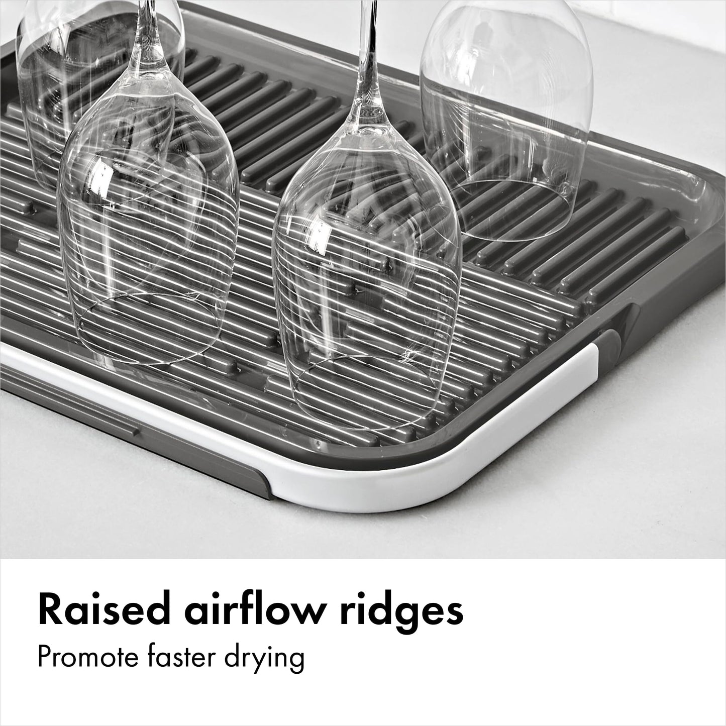 OXO Good Grips Compact Drying Rack with Dish Rest, Aluminum Folding Dish Drying Rack for Glassware and Cookware, Drain Board with Non-Slip Feet for Countertop or Kitchen Sink
