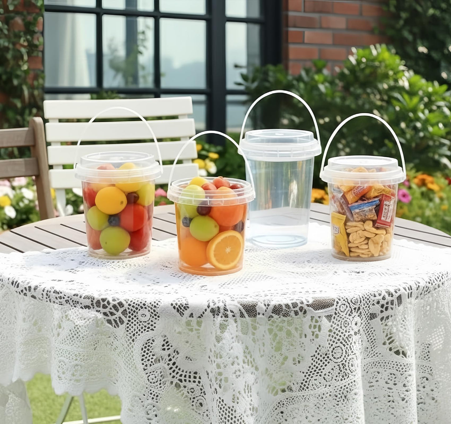 75 Pack Plastic Drink Buckets with Lids and Straws, 24 oz Clear Rum Buckets for Cocktails, Reusable Pails for Drinks, Adult Beach Party and Bar Supplies, BPA-Free Food Grade