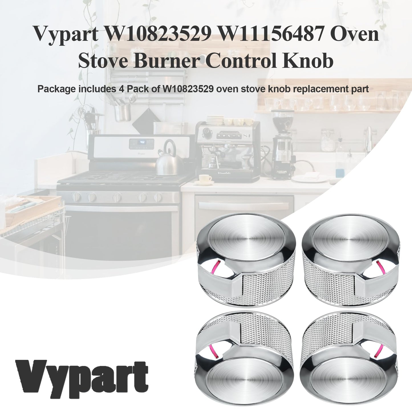 W10823529 Oven Range Control Knob - for Whirlpool KitchenAid Oven Range Stove Knob - Replaces W11156487 AP6285576 EAP12347719 PS12347719 4546228-4 pcs