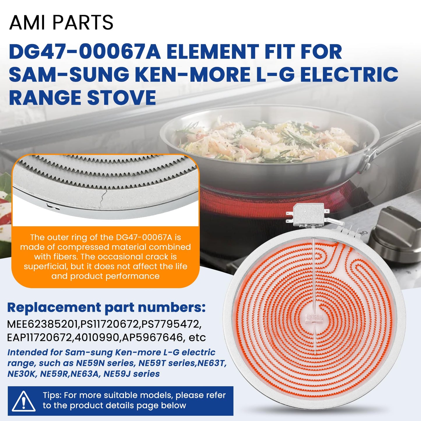Upgrade MEE62385201 DG47-00067A 10 In Dual Radiant Surface Element Replacement Fit For L-G Electric Ranges - Range For Sam-sung stove - Replace MEE62385201 4010990,AP5967646,PS11720672 by AMI PARTS