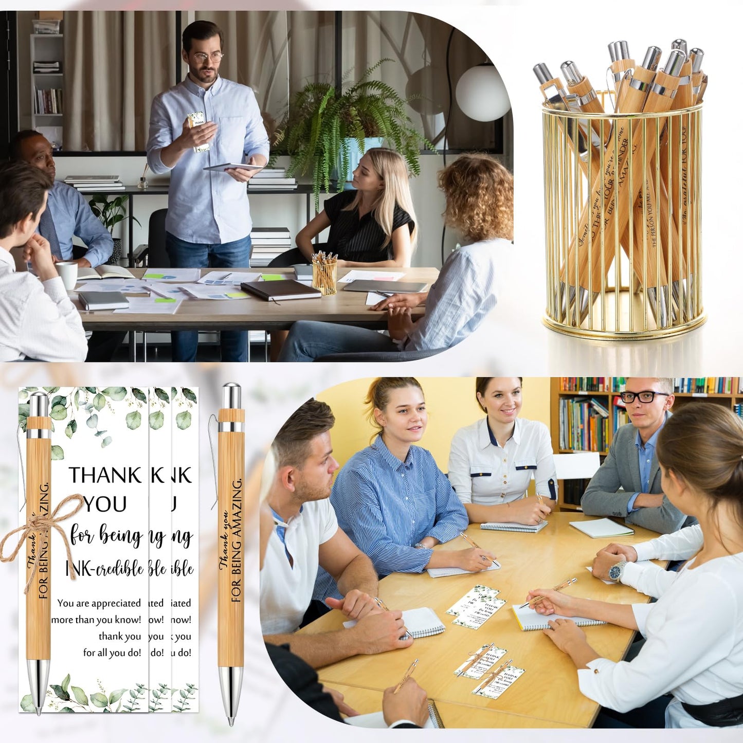 Fulmoon 120 Set Employee Appreciation Gifts Includes Thank You Wood Bamboo Pen May You Be Proud Sign Ballpoint Pen Employee Appreciation Bookmark Card for Graduation Teacher Coworker Team Staff