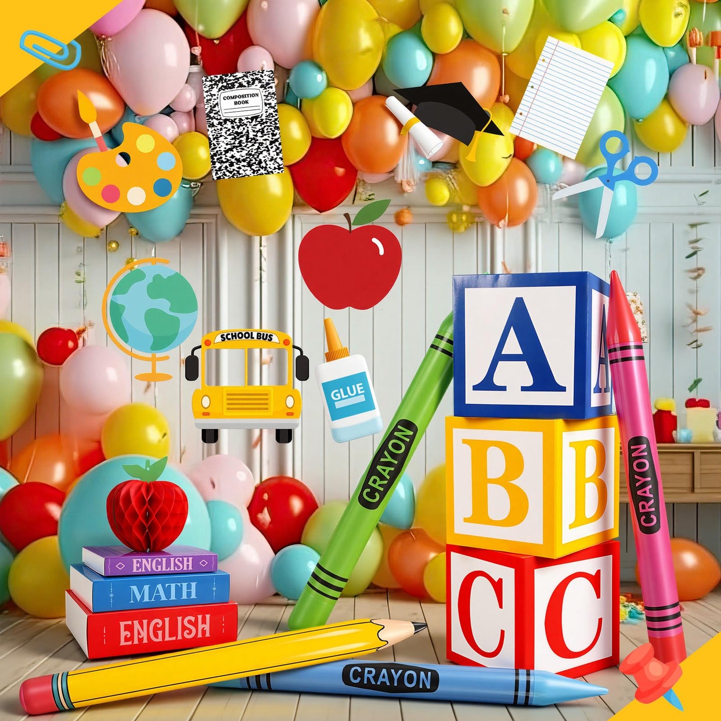 Resholder 23 Pcs Kindergarten Giant School Theme Party Decorations Abc Alphabet Party Favor Box Large Inflatable Pencil Crayon Balloons for Kindergarten Back to School Graduate Celebration Supplies