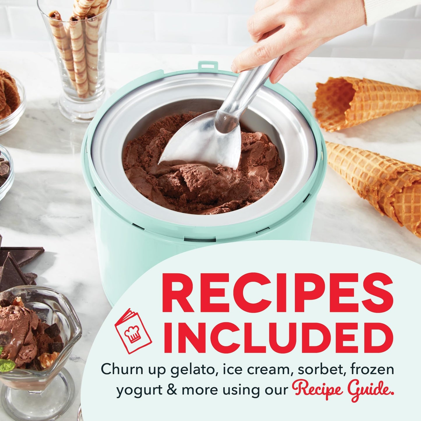 Dash Deluxe Gelato & Ice Cream Maker - HomeMade Dessert Maker with One-Touch Churning - Space-Saving Design & Easy to Clean - 2 Quarts, Aqua