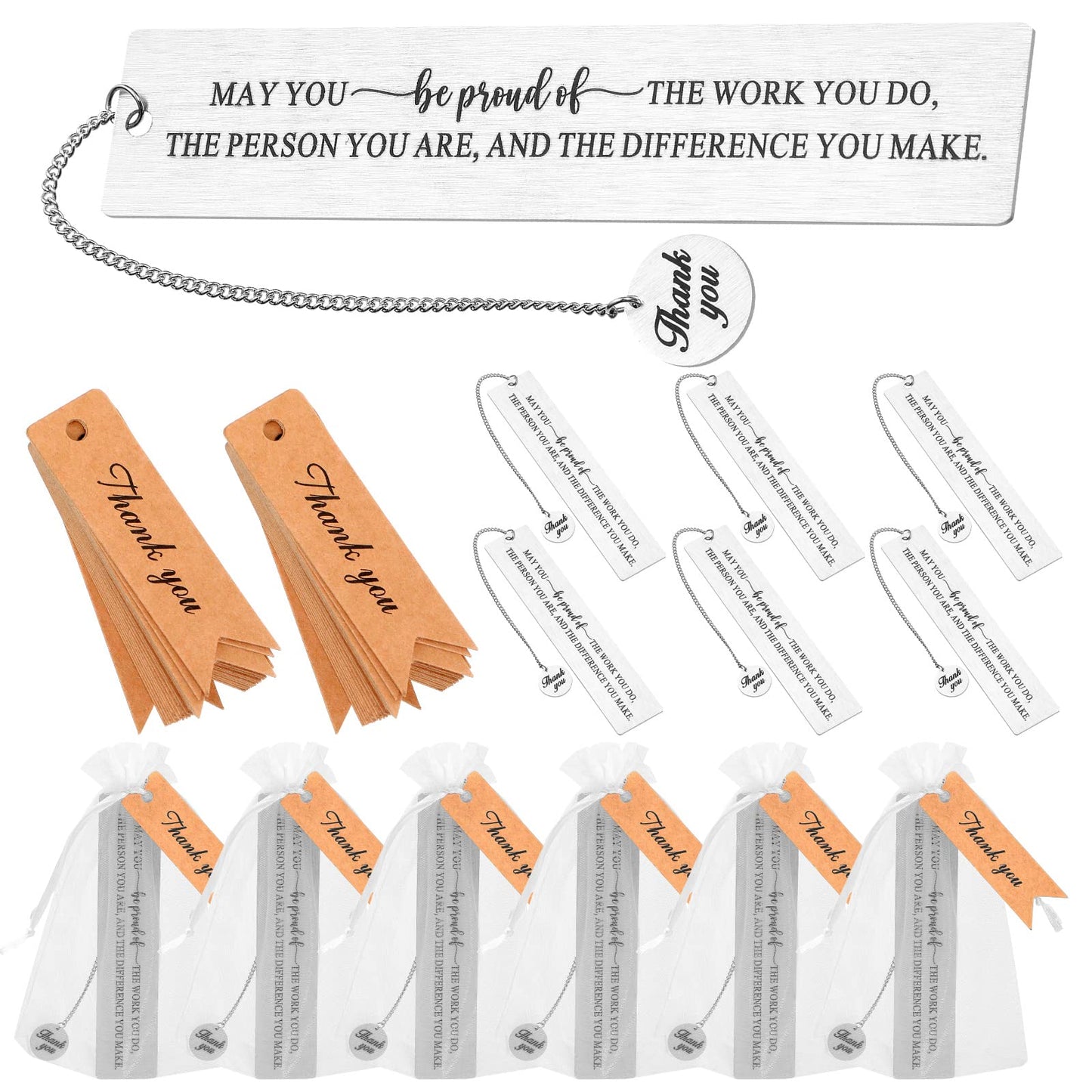 Geosar 108 Pcs Employee Appreciation Gift Teacher Bookmarks Include 36 May You Be Proud Bookmarks 36 Thank You Cards 36 Gift Bags Set for Teacher Secretary CNA Nurse Coworker Librarian Volunteers