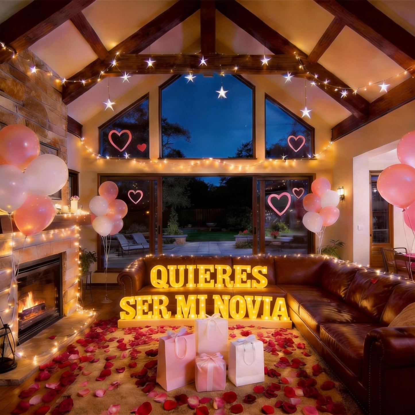 Quieres Ser Mi Novia Light Up Letters Proposing Decorations Set Includes 14 LED Light Letters and 1000 Rose Petals Valentine's Day Ornaments
