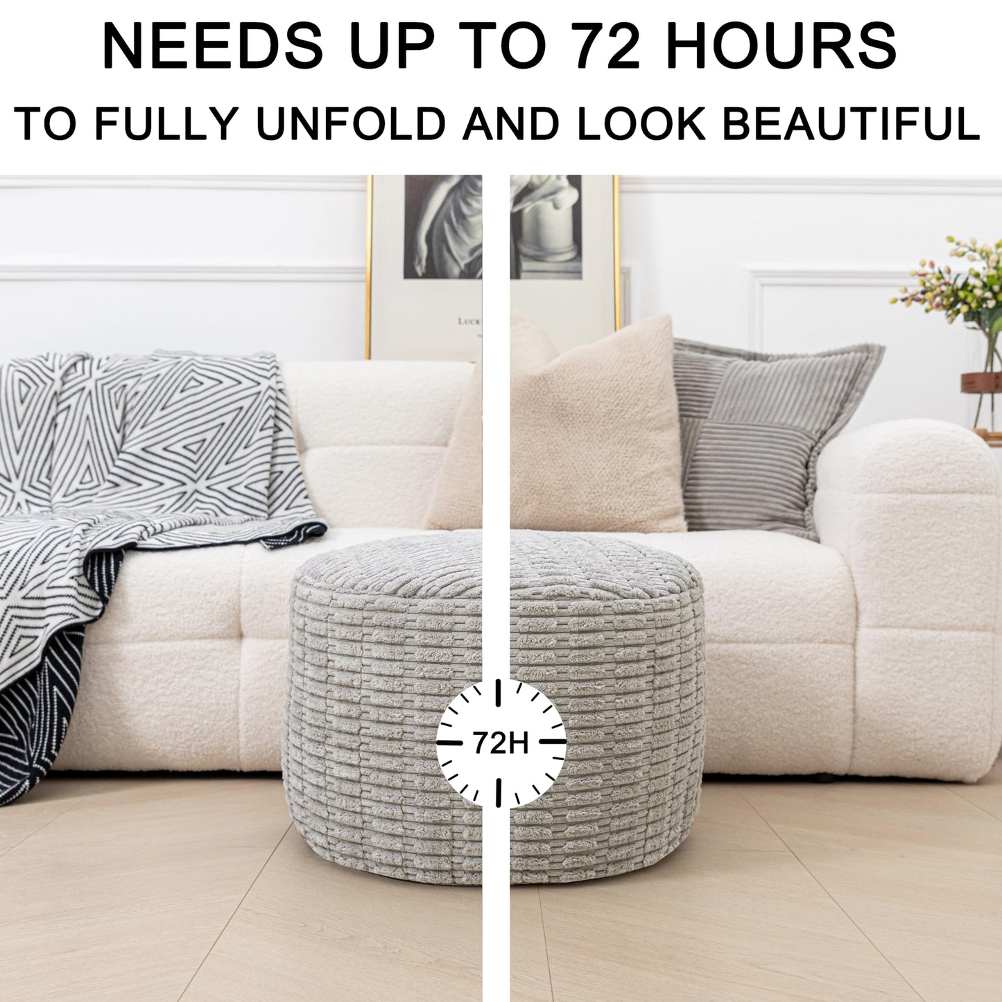 Asuprui Round Ottoman Pouf Ottoman Foot Stool Seat Faux Fur Bean Bag Foot Rest Floor Chair Leg Rest for Living Room, Bedroom or Wedding Gifts 20x20x14 Inches (Light Gray)
