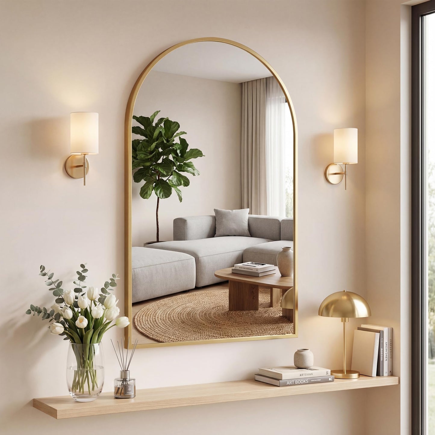 OLIXIS 20x30 Inch Arched Gold Bathroom Mirror for Over Sink, Wall Mirror, Arch Bathroom Vanity Mirror with Matte Metal Frame and Tempered Glass for Home Decor, Living Room, Shatterproof&Crystal-Clear