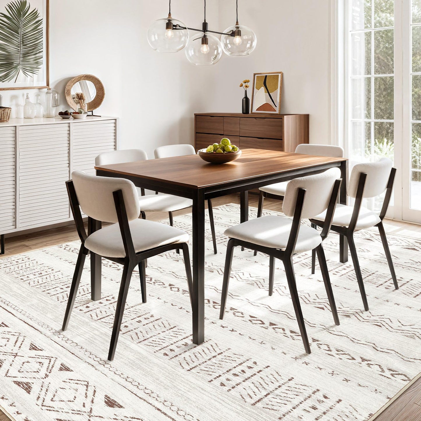 cotiled 5x7 Area Rug Living Room: Washable Boho Rugs with Non Slip Backing Large Soft Indoor Stain Resistant Carpet for Bedroom Farmhouse Dining Room Lightweight Home Decor L Brown/Cream