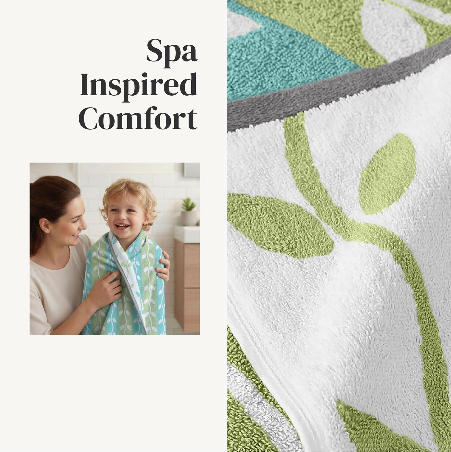 Modern Threads Natural Vine 6-Piece 100% Cotton Towel Set – Yarn Dyed Jacquard – Includes 2 Bath Towels, 2 Hand Towels, 2 Washcloths – Absorbent, Quick Dry, Soft & Durable – Sage Green