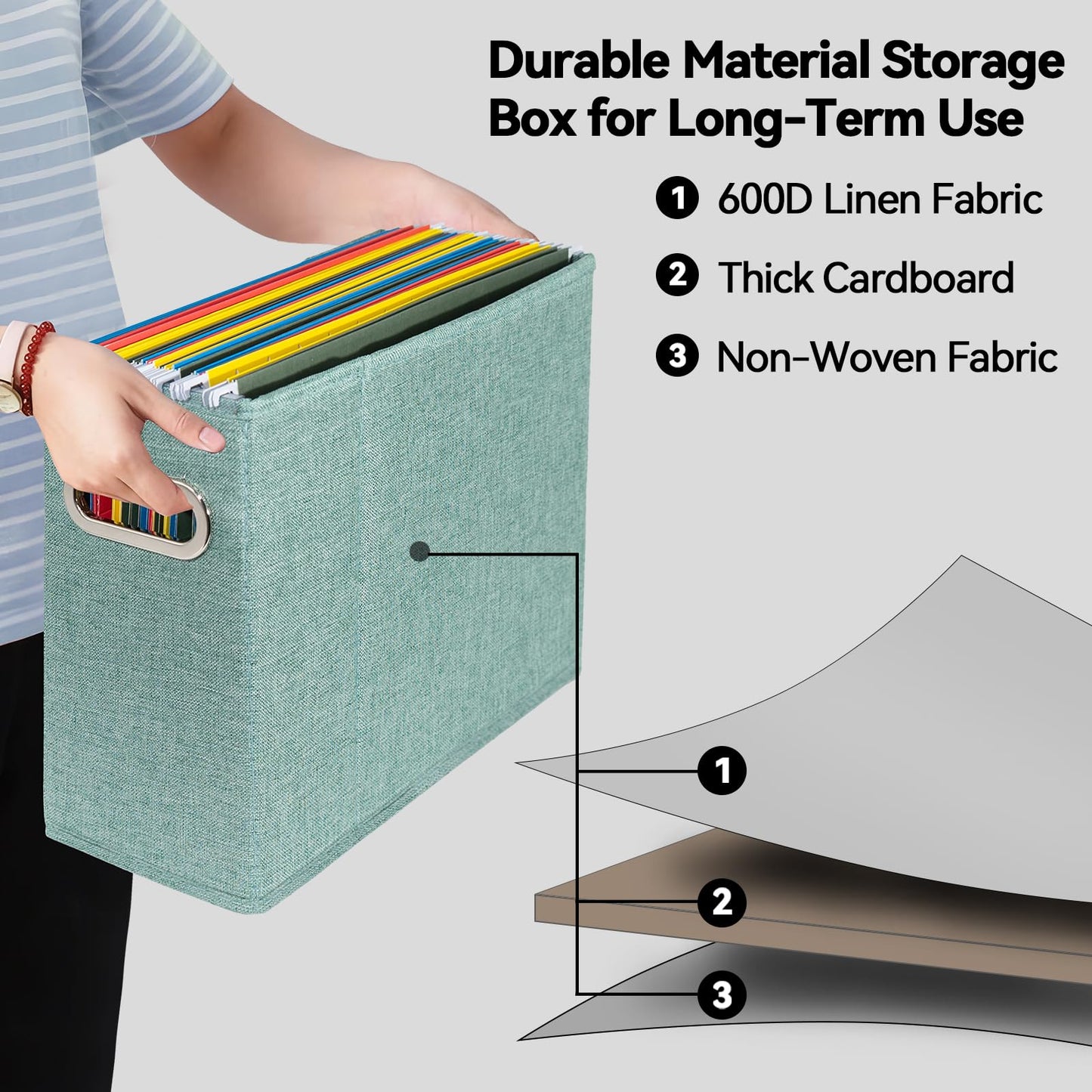 ComfortKeeper 6 Packs Letter Size File Organizer, File Folders Organizer, Fabric Storage Box, Collapsible Paper Organizer with Metal Handle, Smooth PVC Rails, Only Box (Green)