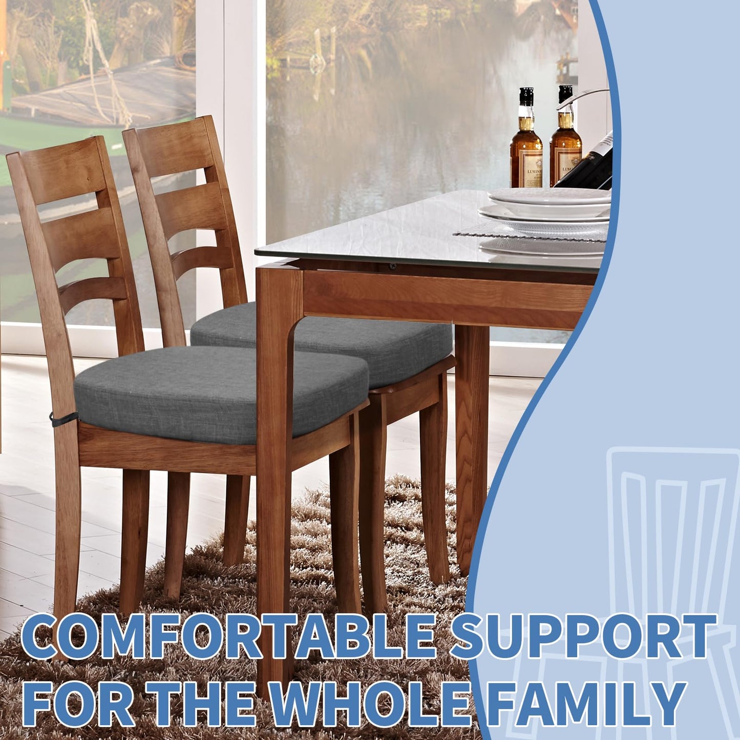 BUYUE Thickened 2.5" Dining Chair Cushions Set of 4, U-Shape High Density Foam Comfortable Chair Pads for Kitchen, Slip Resistant Indoor Seat Cushions (4 PCS, Dark Gray)