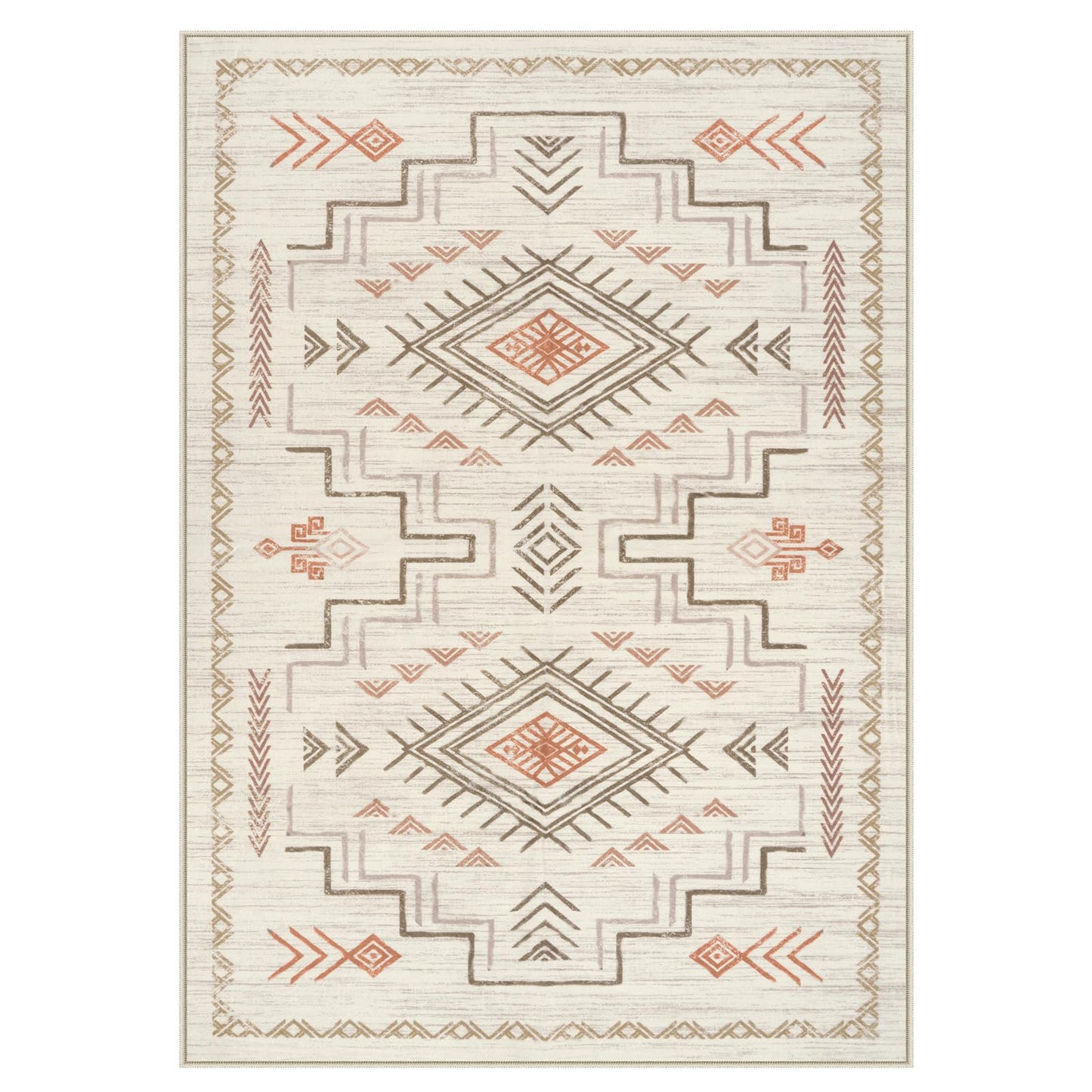 STARUIA Moroccan Washable Area Rug 5x7, Beige Western and Aztec Tribal Boys Neutral Rug for Living Room, Soft Non-Slip Stain Resistant Large Carpet for Bedroom Dining Room