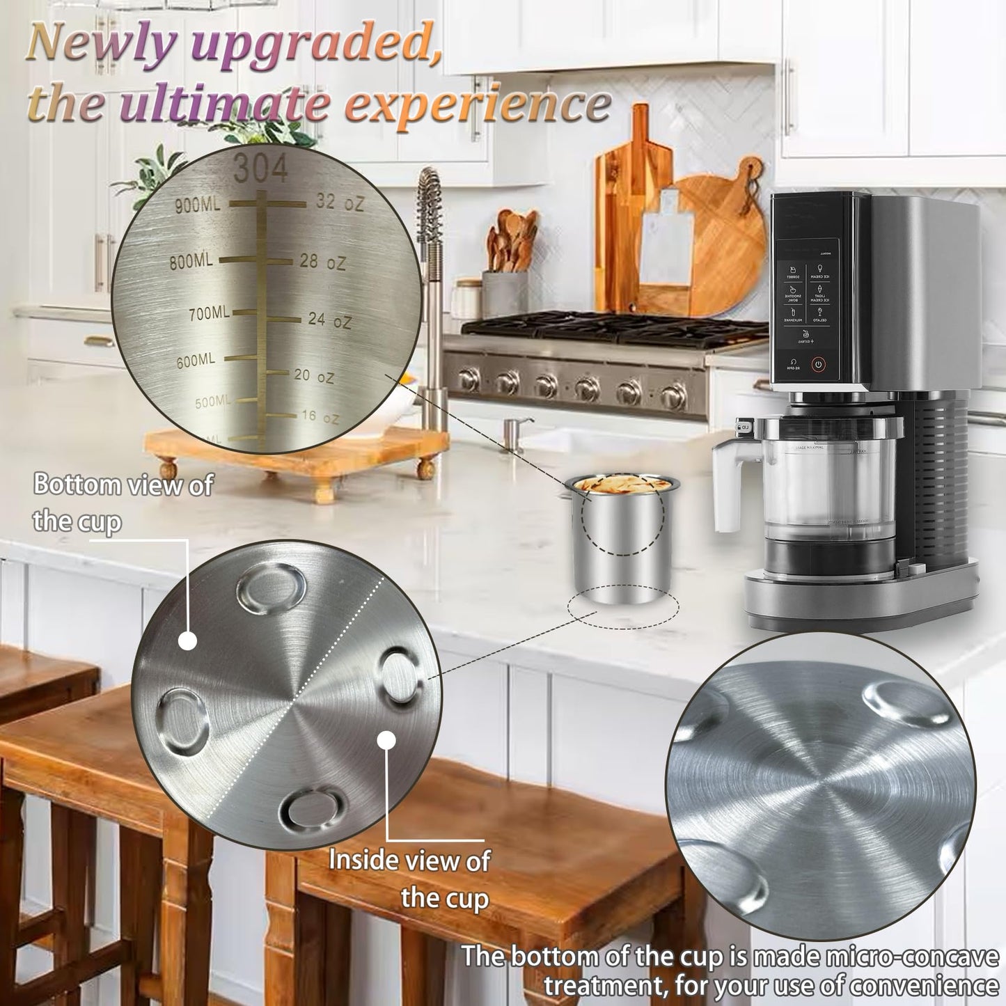 jjxeqo Stainless Steel Fit for ninja Creami Deluxe Containers– 4 Pack, Compatible with Ninja Creami CN501CO,NC501, NC500 Delux XL Series, Silicone Lids, BPA-Free, Dishwasher Safe, 5 Years Warranty