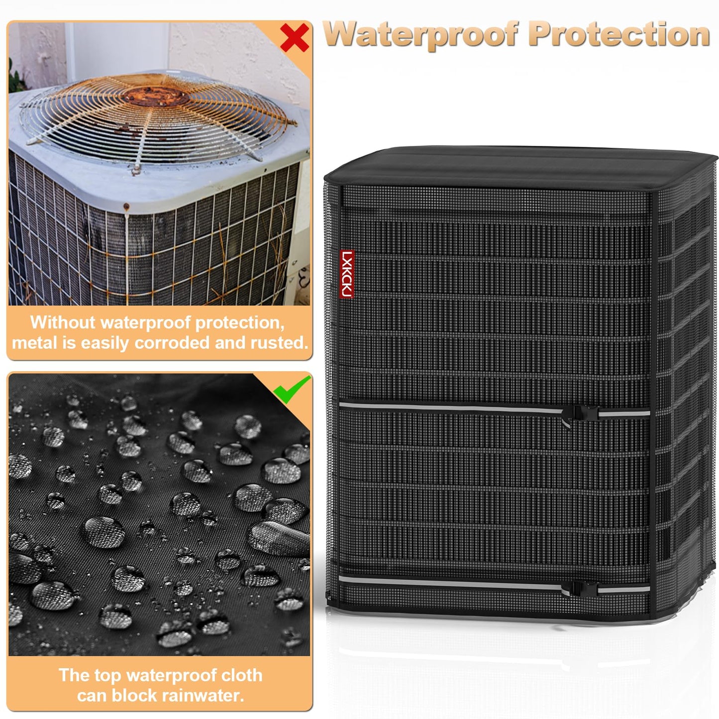 LXKCKJ Full Mesh Top Air Conditioner Cover for Outside Units- 2 in 1 Central Air conditioner Cover with 420D Waterproof Fabric and Textilene, Outdoor AC Covers Defender (Black-36x36x40)