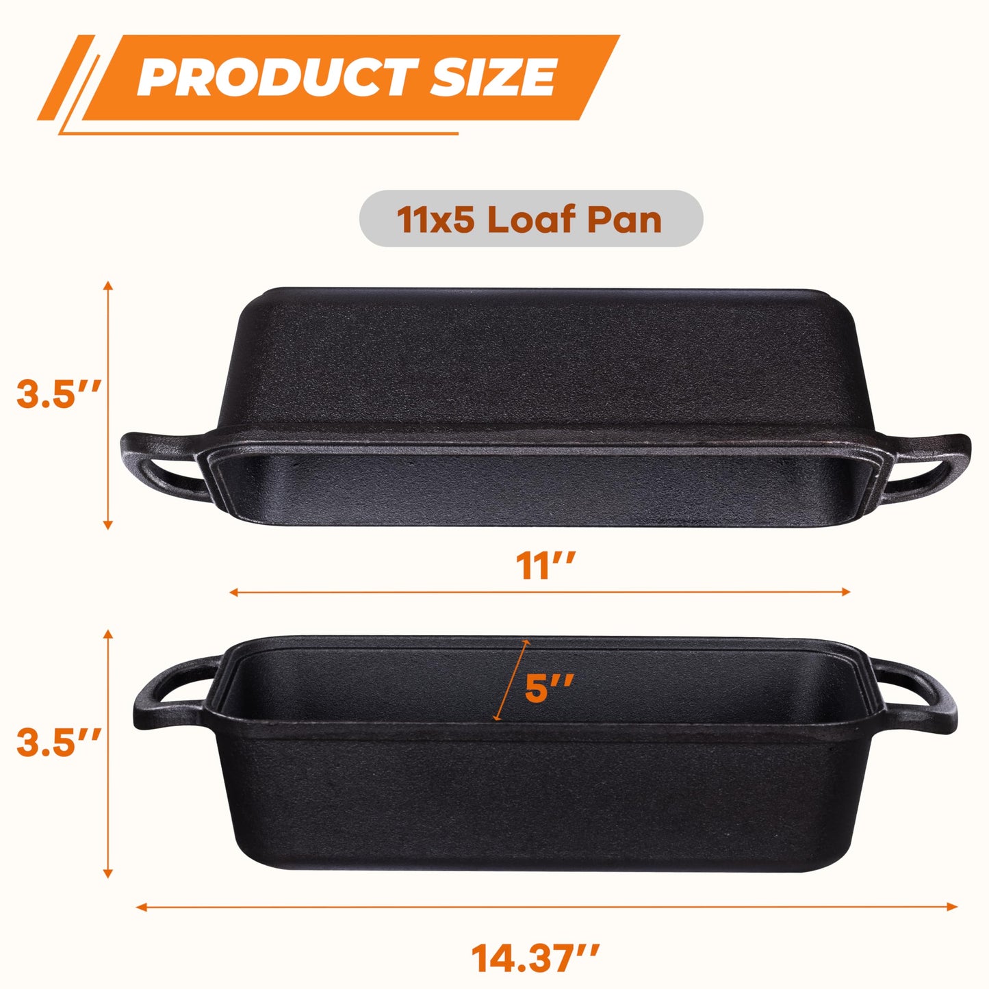GRMlmosa 11x5 Inch Cast Iron Loaf Pan, 5.8 Qt Large Dutch Oven Loaf Pan with Lid, Sourdough Bread Baking Pan for Homemade Bread|Meatloaf, Even Heat Distribution & Oven Safe up to 500°F