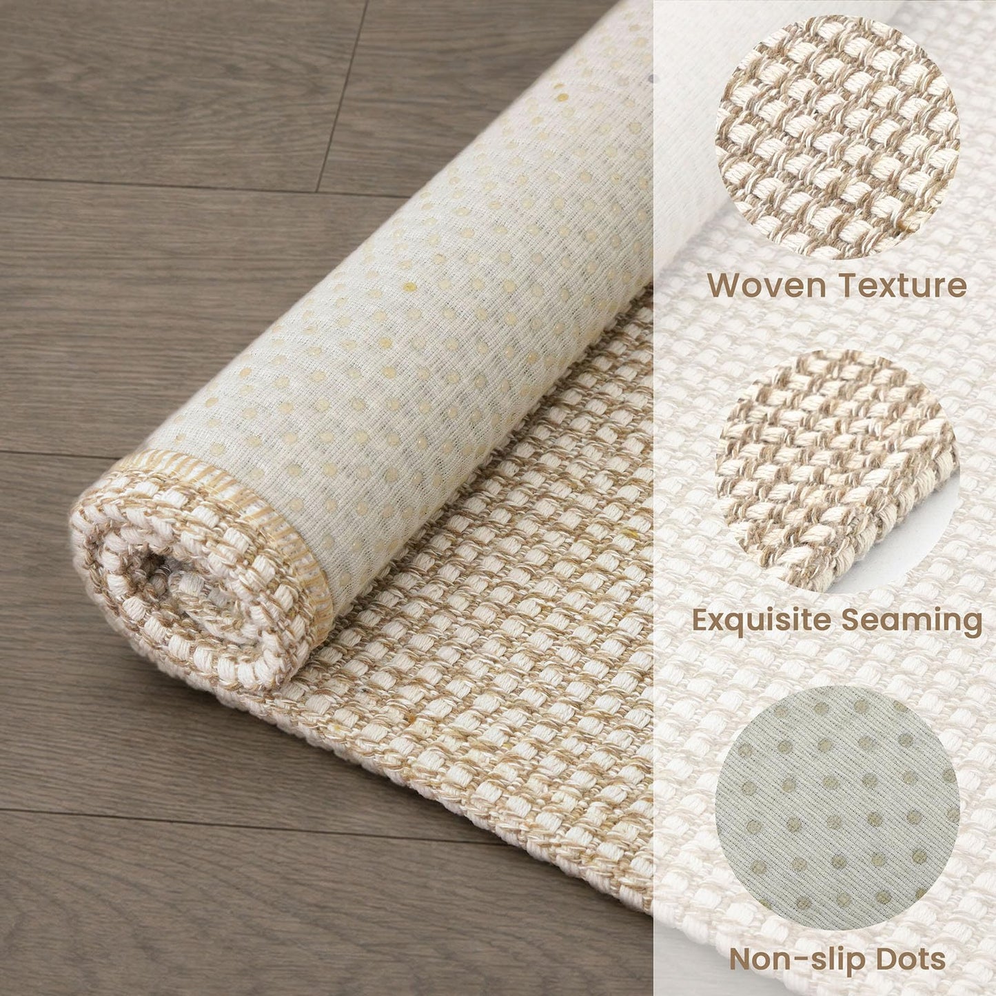 EARTHALL Woven Area Rug 4x6 Ft Washable Rugs for Entryway Non Slip Braided Throw Rugs Bedroom Carpet Cotton Entry Rug Cotton Floor Carpets for Bedroom Dining Room Living Room, Beige/Khaki
