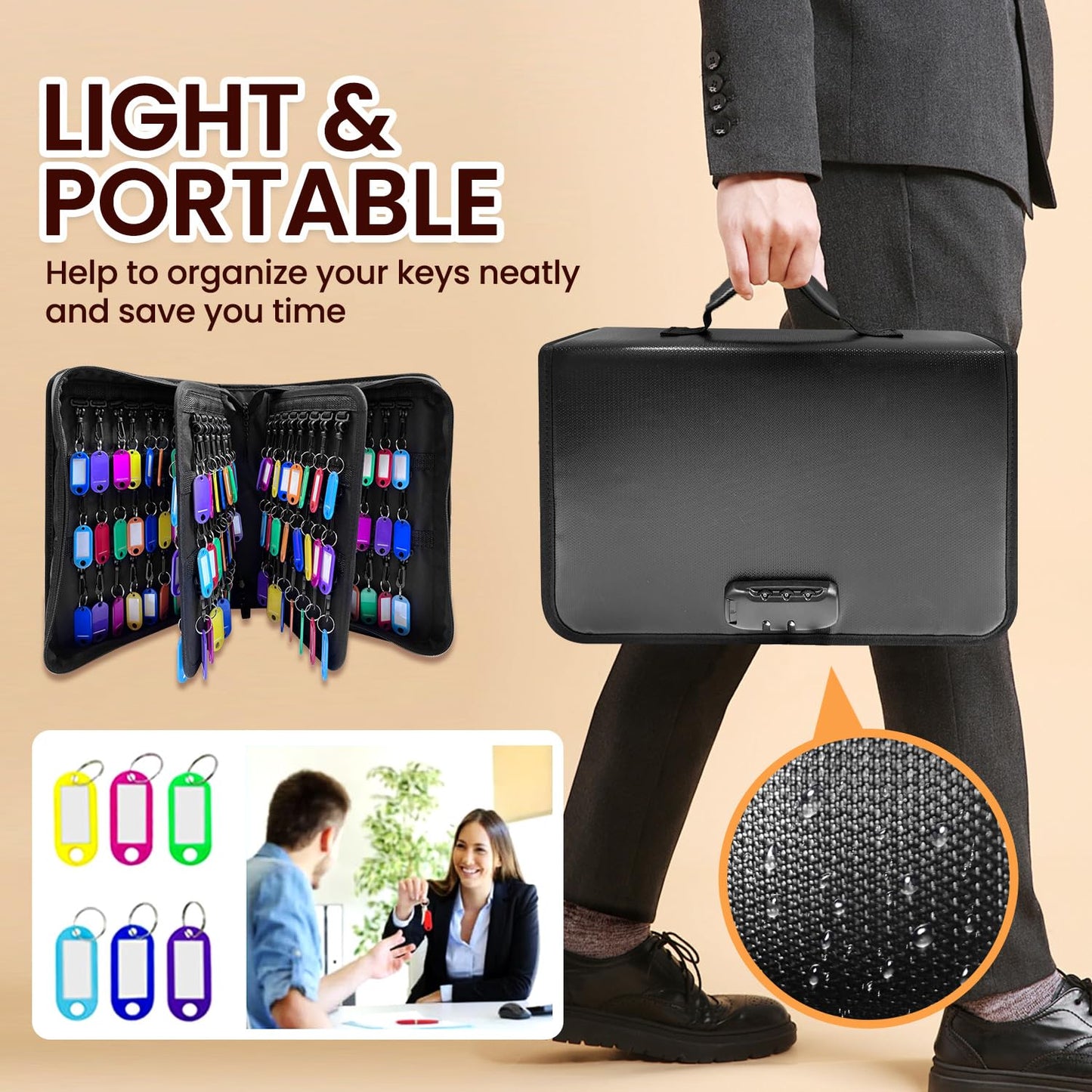 150 Position Key Organizer with Combination Lock, Waterproof Fireproof Zippered Key Case, Key Holder Box for Rental Management Real Estate Sales Hotel Executives