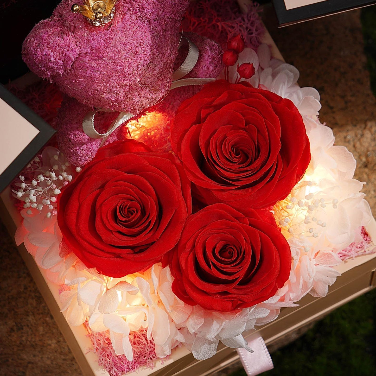 ADDWel Gifts for Mom Birthday - Real Preserved Rose Gift with 925 Sterling Silver Mom Necklace and Cute Teddy Bear, Timeless Elegant Gift from Husband Son or Daughter, Unique Moms