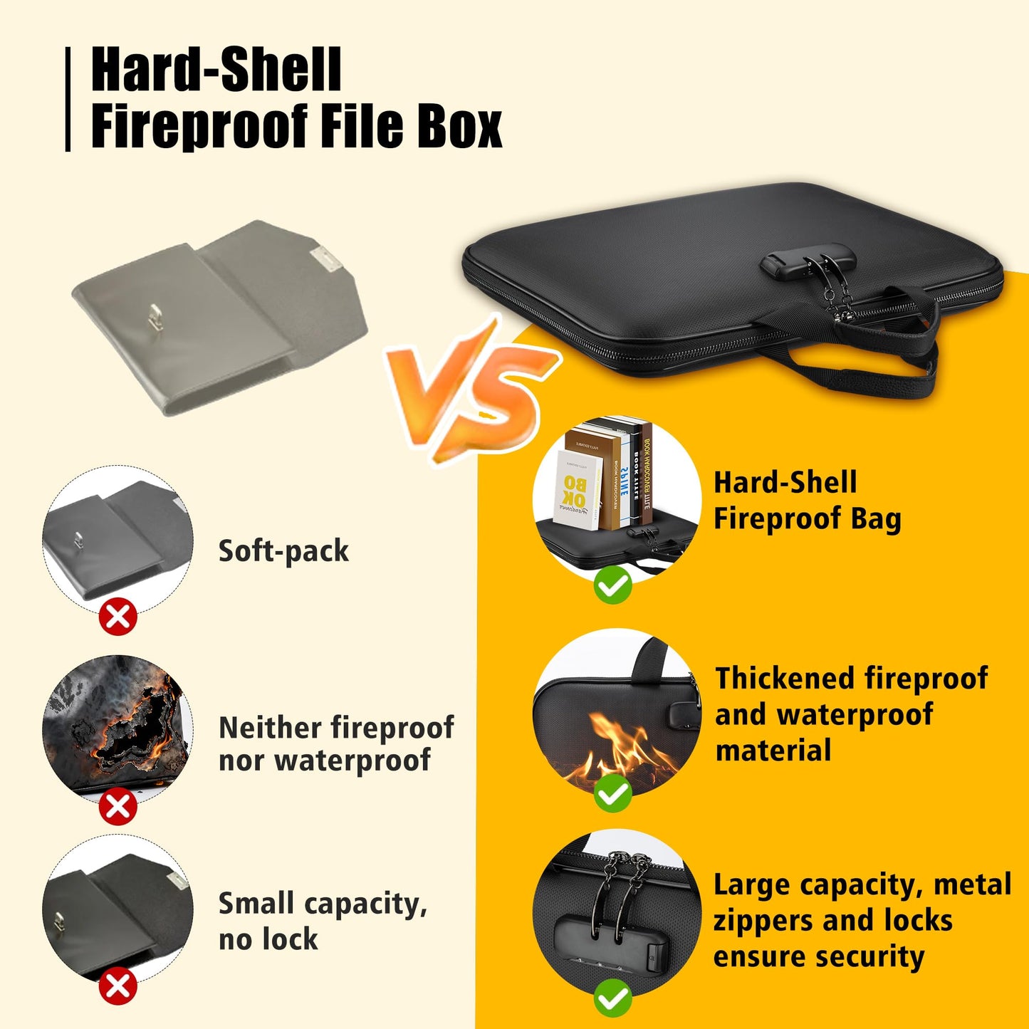 facka Fireproof Document Box with Combination Lock, Hard-Shell Fireproof File Organizer for Legal Documents, Laptop, Valuables & Important Papers, 13-Pocket Accordion File Folder