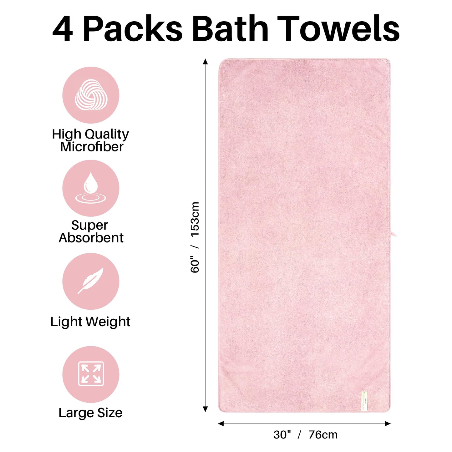 JOYMOOP Bath Towels 4 Packs Extra Large 60" x 30", Quicker to Dry Towels for Bathroom, Super Soft and Absorbent Mcirofiber, Larger & Lighter Weight Bathroom Towels, Mixed Color