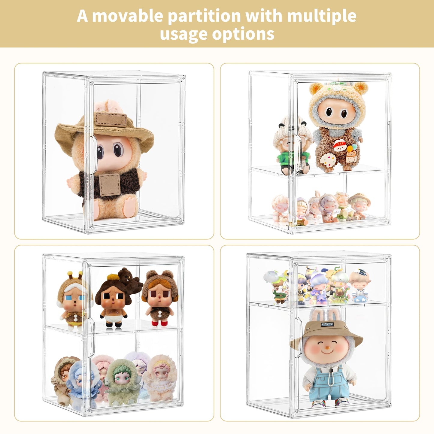 Attelite Acrylic Display Case for Collectibles, Clear Storage Bin with 3 Adjustable Layers, Stackable Storage Box with Magnetic Door for Figures, Home Office,Large,2 Tier Clear Storage Bin, 1Pack