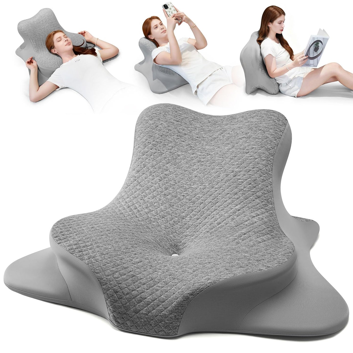 YRuiSofut Reading Pillow for Bed, Leaning, Lying and Prone, Ergonomic Memory Foam Bed Wedge Pillow for Headboard, Floor Cushions, Chin & Back Support Pillows on Bedrest Couch Floor- Grey