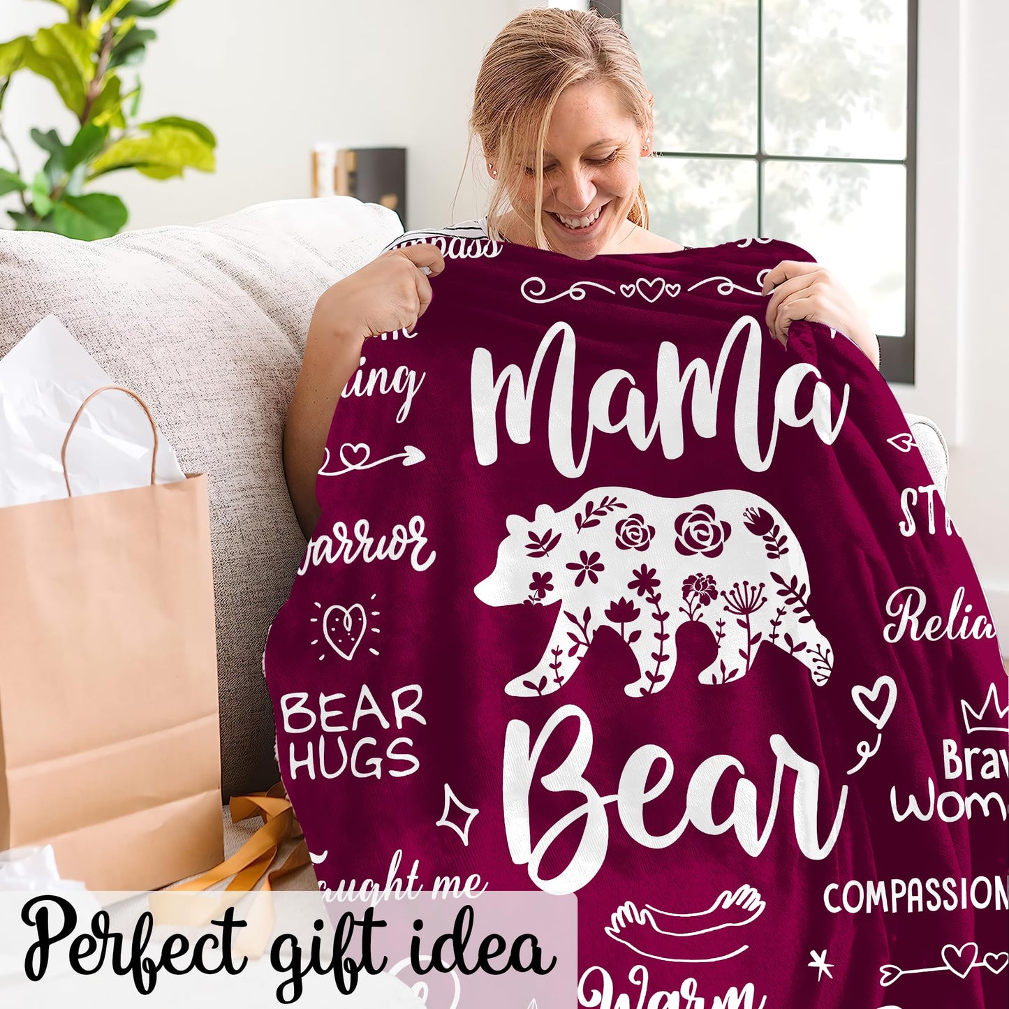 Warmstorey Mama Bear Blanket for Mom – Mother Gift from Daughter Son to Mom – Mothers Day Birthday Ideas for Wife from Husband – Soft Flannel Throw Blanket 50x60 Inch with Loving Quotes