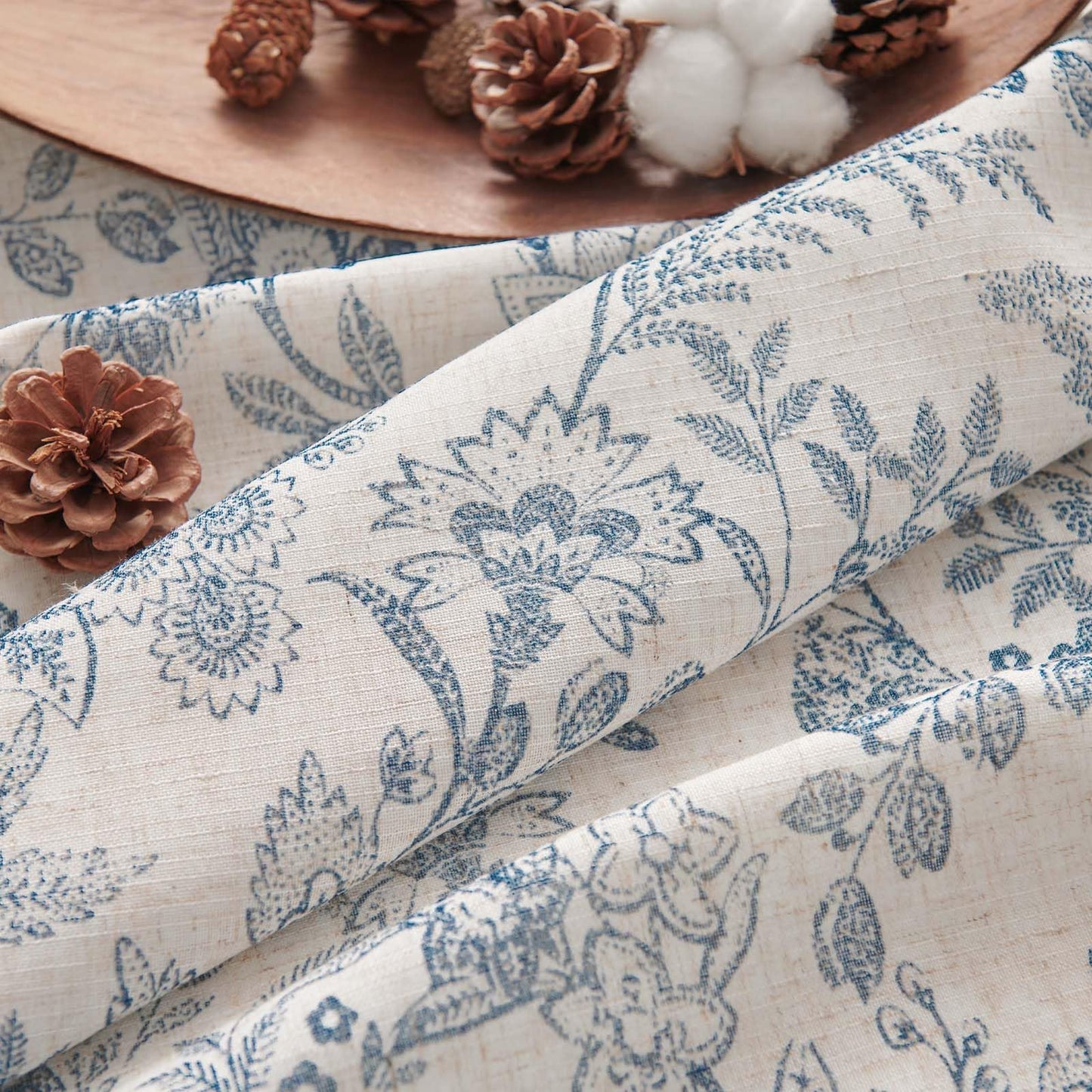 Lazzzy Blue Floral Lined Curtains Farmhouse Linen 84 Inches Length Back Tab Drapes for Living Room Bedroom Flower Patterned Country Vintage 2 Panels Set Rod Pocket Blue on Beige