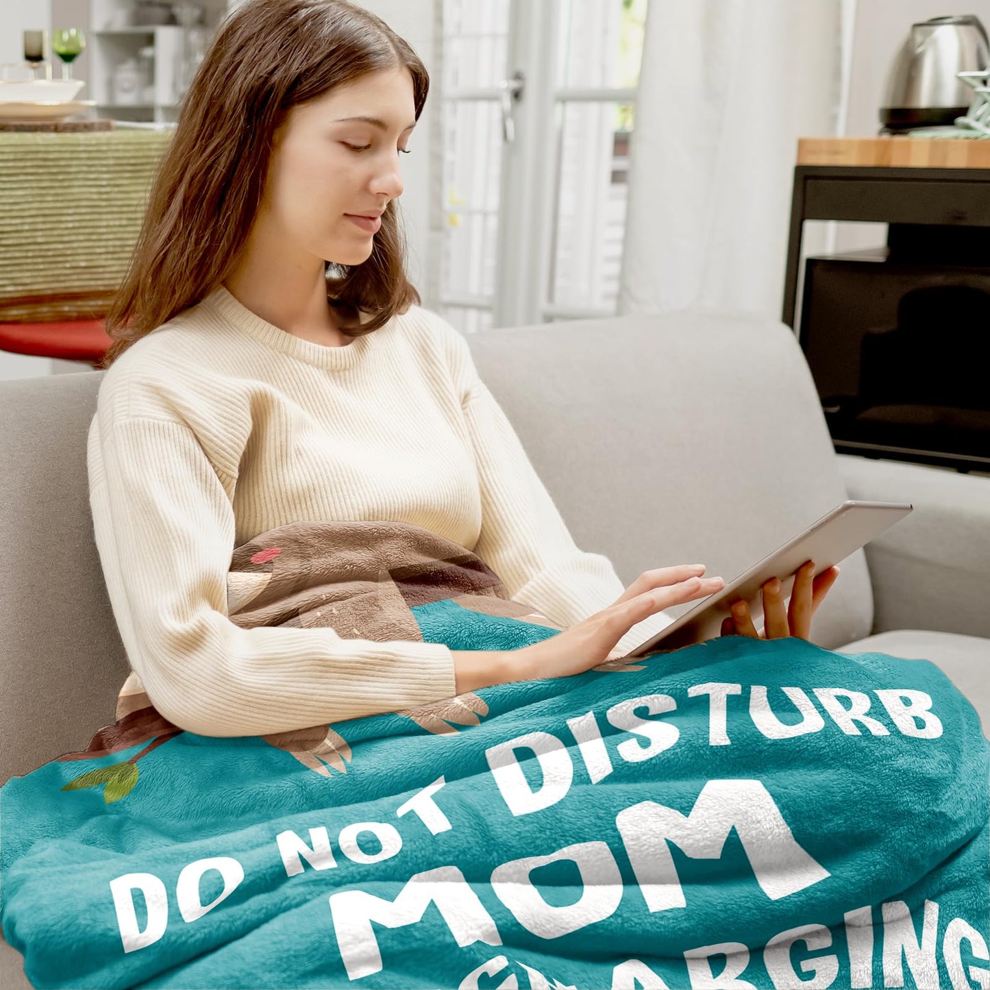 Mothers Day Blanket Gifts for Mom, Moms Birthday Gifts from Daughter Son, Moms Gift for Birthday Mothers Day Christmas Valentines Ideas, Funny Mom is Recharging Sloth Blanket Fleece Throw 60"×50"