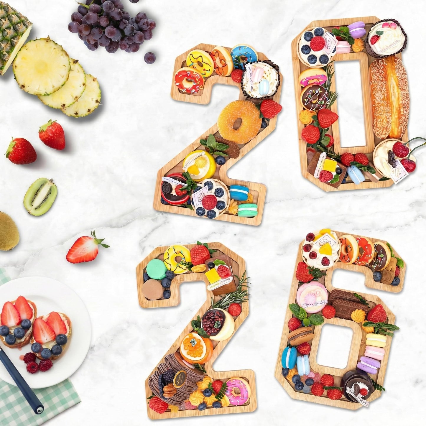 Nsoyos 4PCS Wooden Graduation Decorations Number Charcuterie Board Box-(with 14 Balloons) 2026 Charcuterie Numbers Fillable Food Graduation Party Supplies