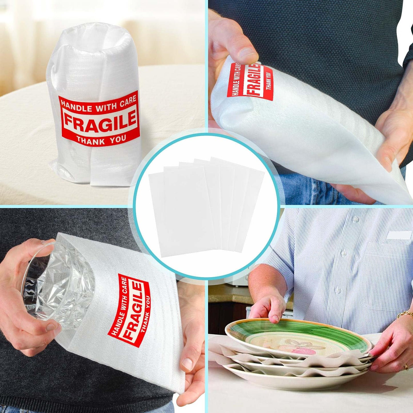 Dish Packing Supplies for Moving,320 Moving Supplies 4 Sizes (16 x 12", 12 x 12", 12 x 7.8", 7.8 x 7.8"),with 60 Fragile Stickers,High density thicker Cushion Foam for Plate Packing Shipping Storage.