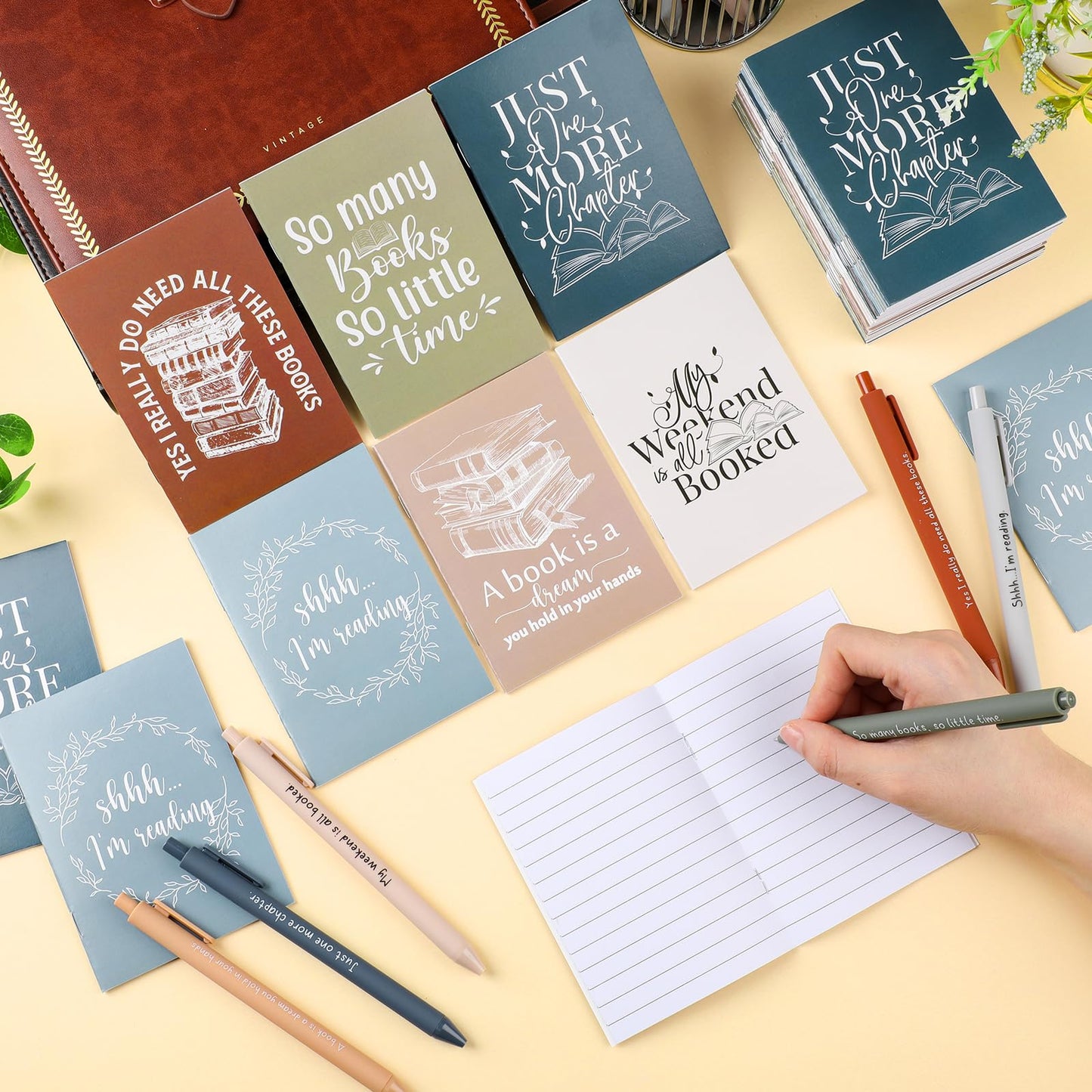 Supervitae 96 Set Book Lover Gift Bulk Librarian Inspirational Notebook Ballpoint Pen Club Favors Reading Journal for Reader Bookish Student Teacher Graduation Appreciation Gift (Morandi)