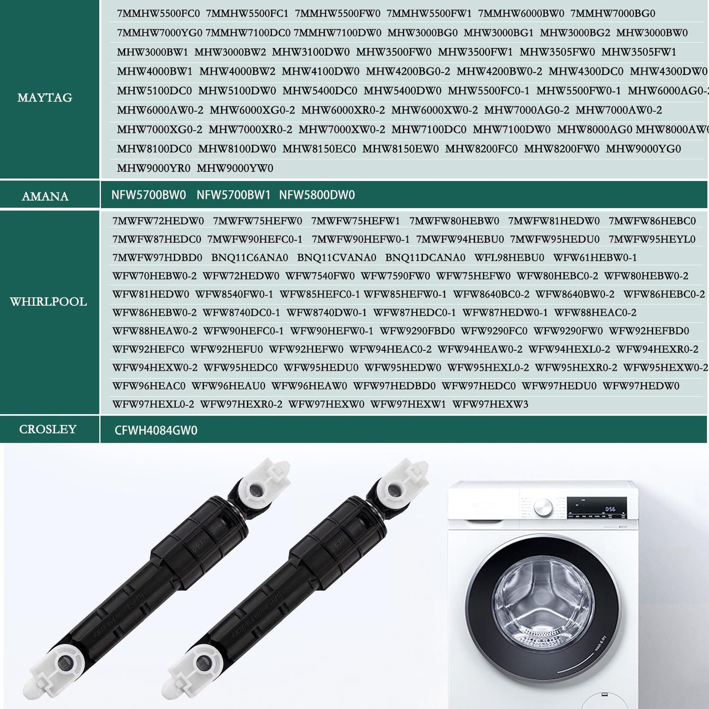 NEW W11415987 Washer Shock Absorbers 4PCS Compatible with Maytag Whirlpool Washer Replaces W10261492 W10312625 WPW10261492 WPW10312625 4958120 AP6980109 PD00056319