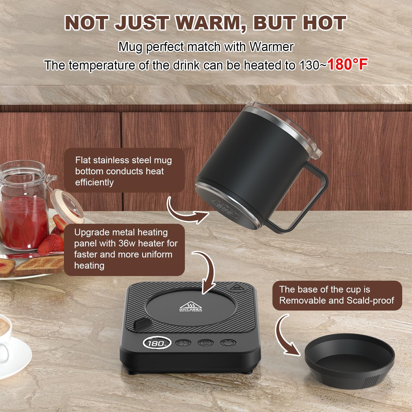 Felibeaco Coffee Mug Warmer & Mug Set for Desk, Smart Coffee Cup Warmer with 16oz Heated Mug, Cup Heater with Auto Shut Off for Office/Home, Coffee Gifts for Men&Women, for mom,Black