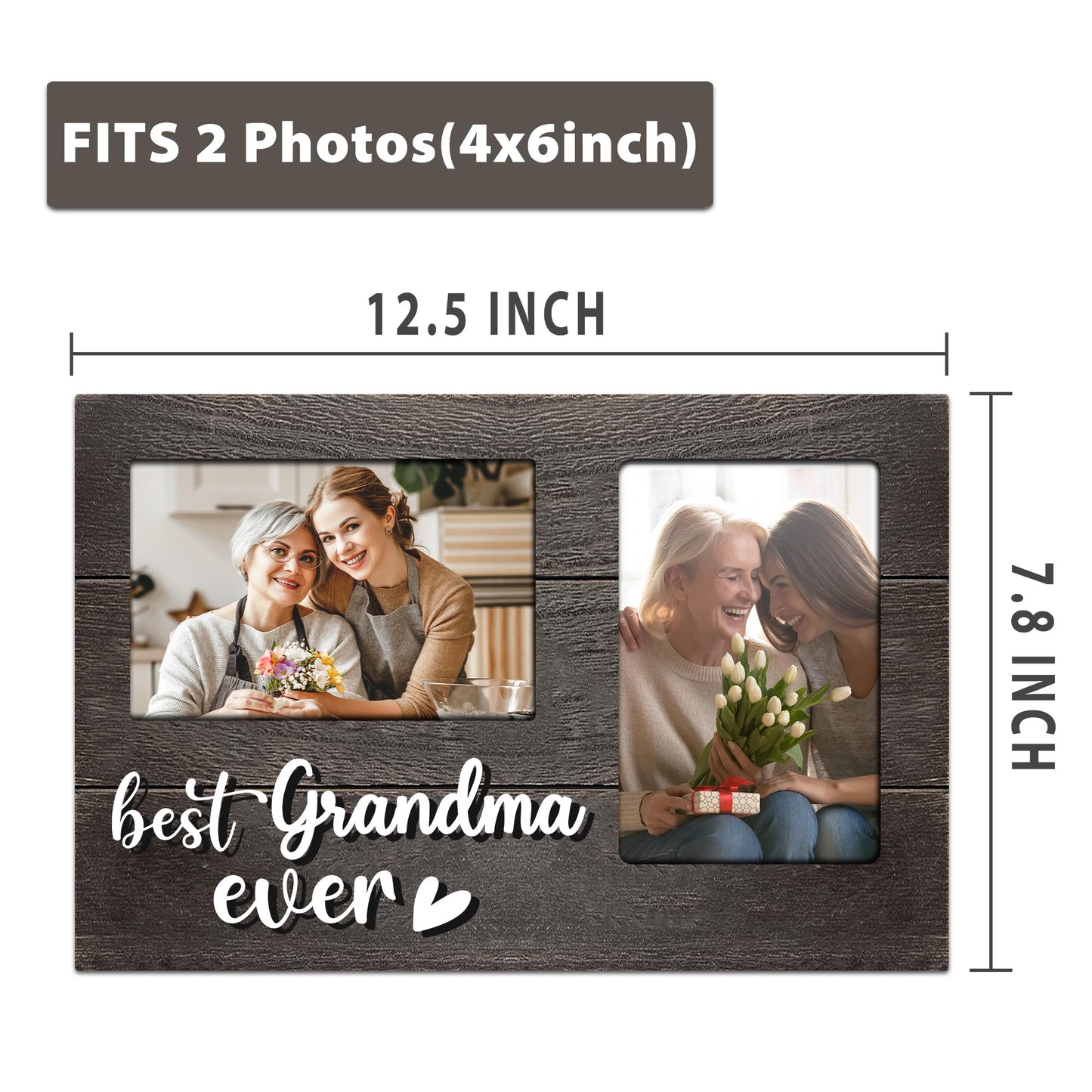 JNDJE Grandma Gifts, Mothers Day Grandma Gift from Grandkids, 3D Photo Frame Hold 4x6 Inches Two Photos - Picture Frame Present for Grandparents Day