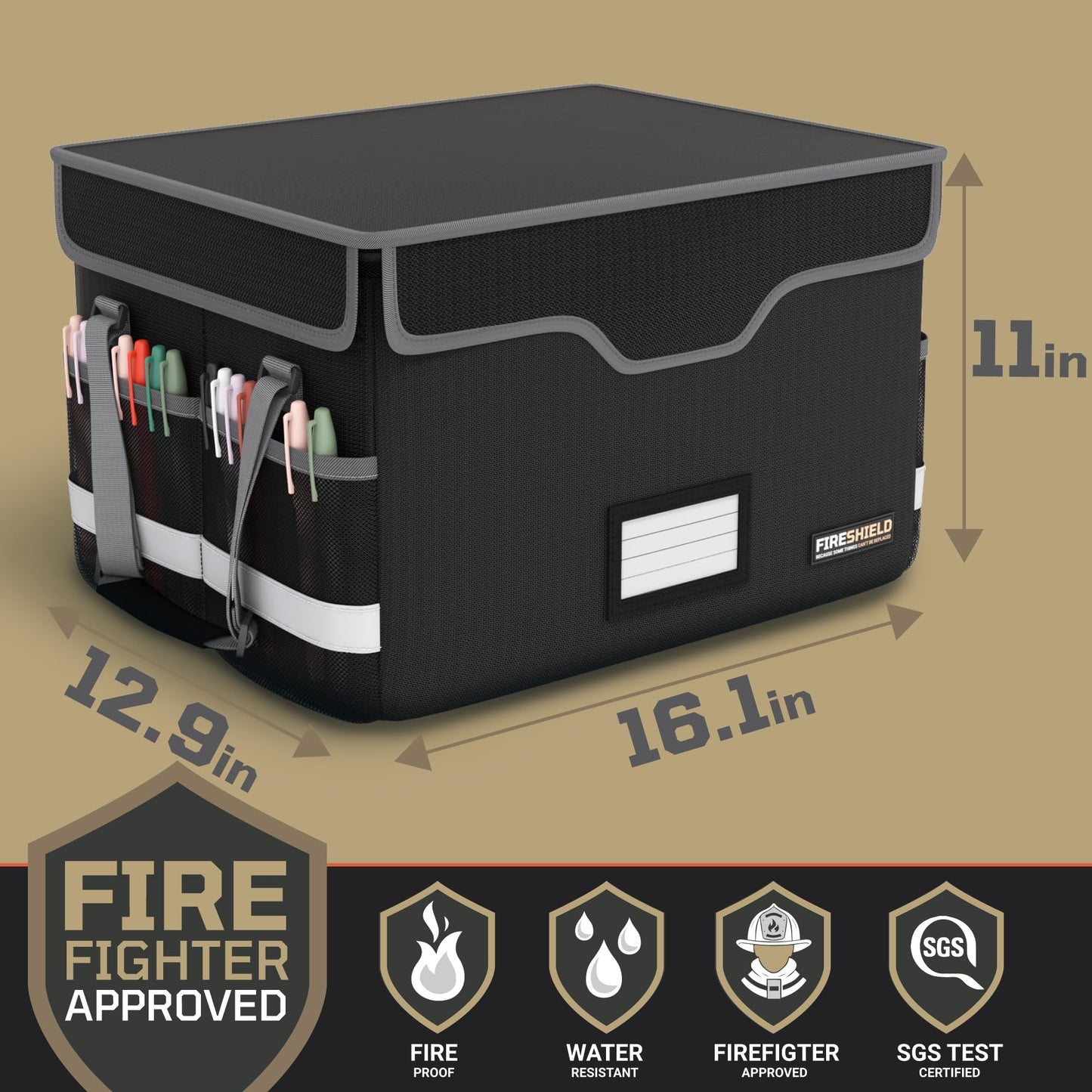 FIRESHIELD PRO 5200°F Fireproof Document Box with Lock – Portable Water Resistant File Organizer for Hanging/Legal Folders – Safe Storage for Home, Office or Travel – Black, Size: 16.1" x 12.9" x 11"