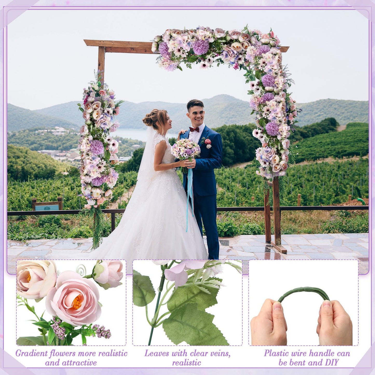 Tigeen Peonies Artificial Flowers Faux Roses Silk Flowers Hydrangea Artificial Bouquet for Wedding Table Centerpiece Floral Vase Home Office Bridal Decor(Purple,12 Bundles)
