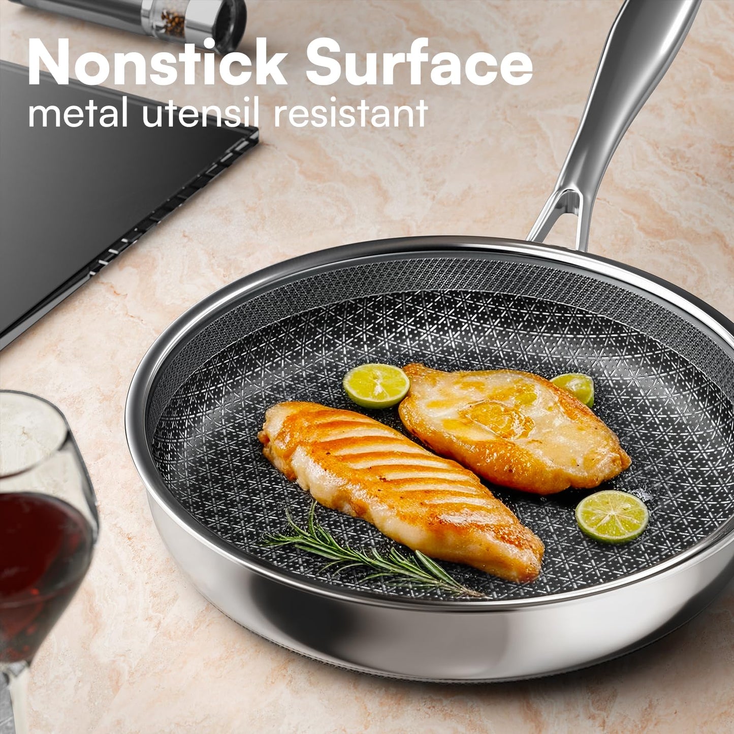 KURRUNGIE Non Stick Frying Pans with lid, 12 inch Hybrid Frying Pans Nonstick, non stick Stainless Steel Skillets, Dishwasher and Oven-Safe, nonStick Cookware, Induction Compatible Cooking Pan