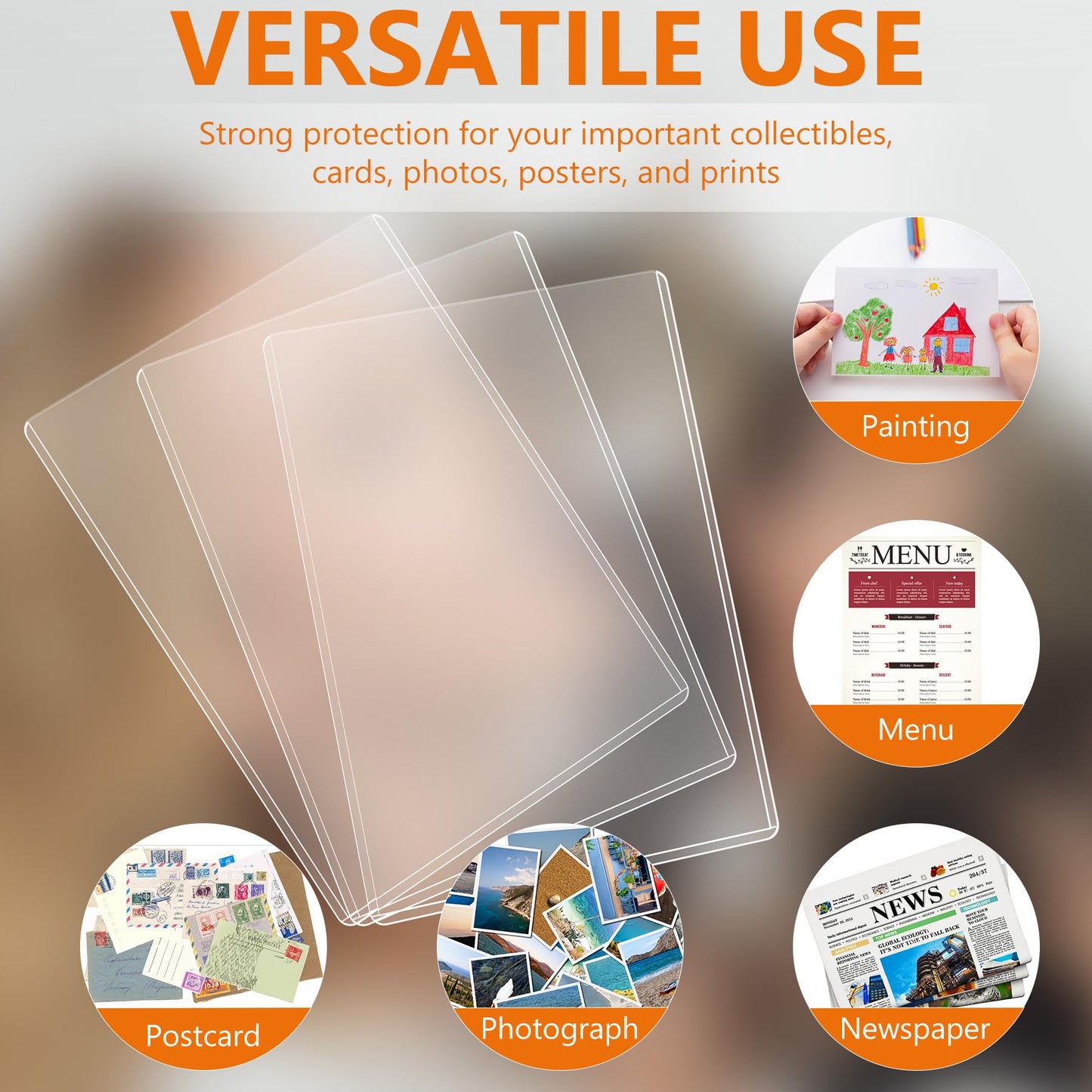 AKONEGE 50PCS 6" x 9" Rigid Print Protectors Clear Hard Plastic Large Card Sleeves for Jumbo Card, Top Loading Rigid Card Sheet Protectors for Postcards, Photos, Trading & Sports Cards