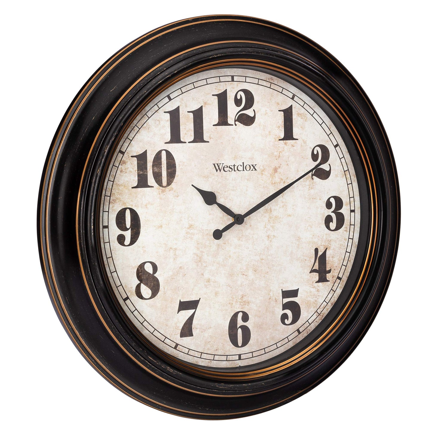 Westclox Traditional Large Wall Clock – Battery-Operated 24-Inch Vintage Distressed Dial, Metal Hands, Glass Lens, Quartz Accuracy (Black-Brown, 24-Inch)