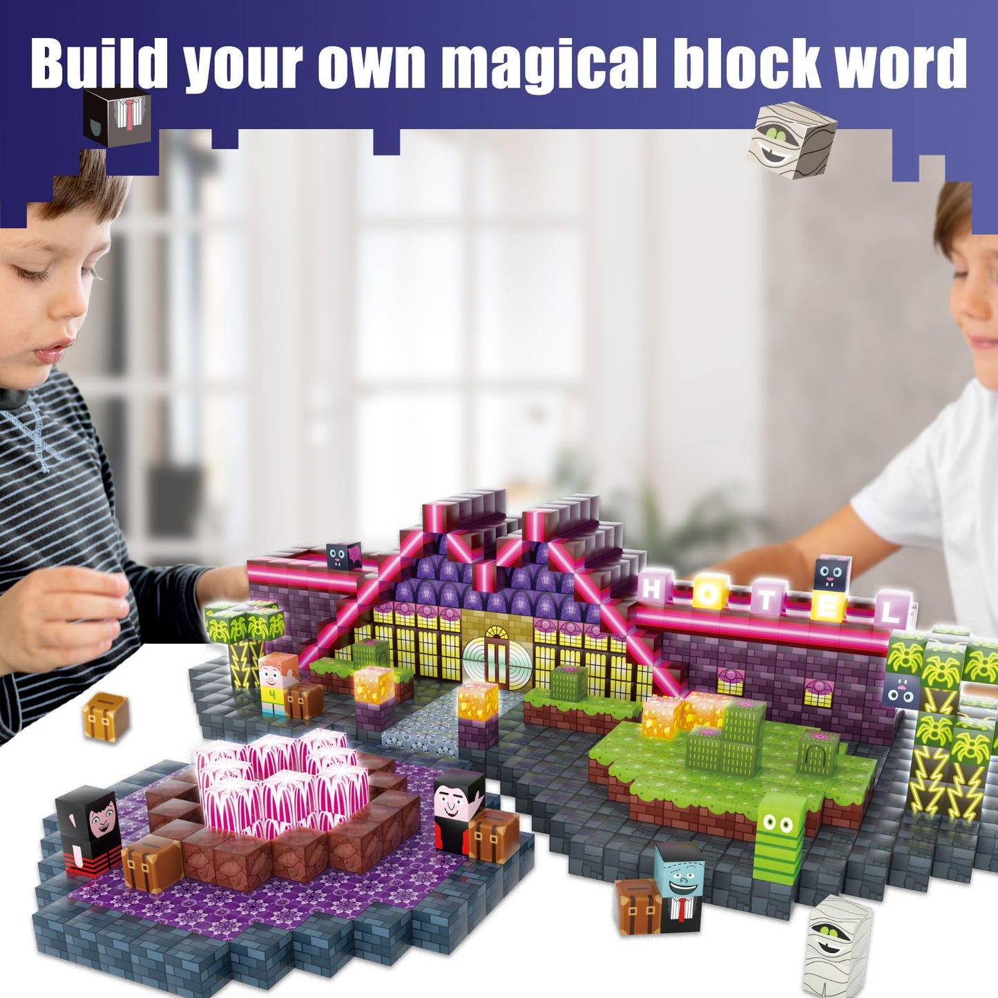 Magnetic Blocks -198PCS Enchanted Hotel Magnetic Building Cubes,Educational Sensory Stacking Kit & STEM Learning Play,Christmas Birthday Creative Gifts for Kids Boys Girls Ages 4 5 6 7 8 10+ Years Old