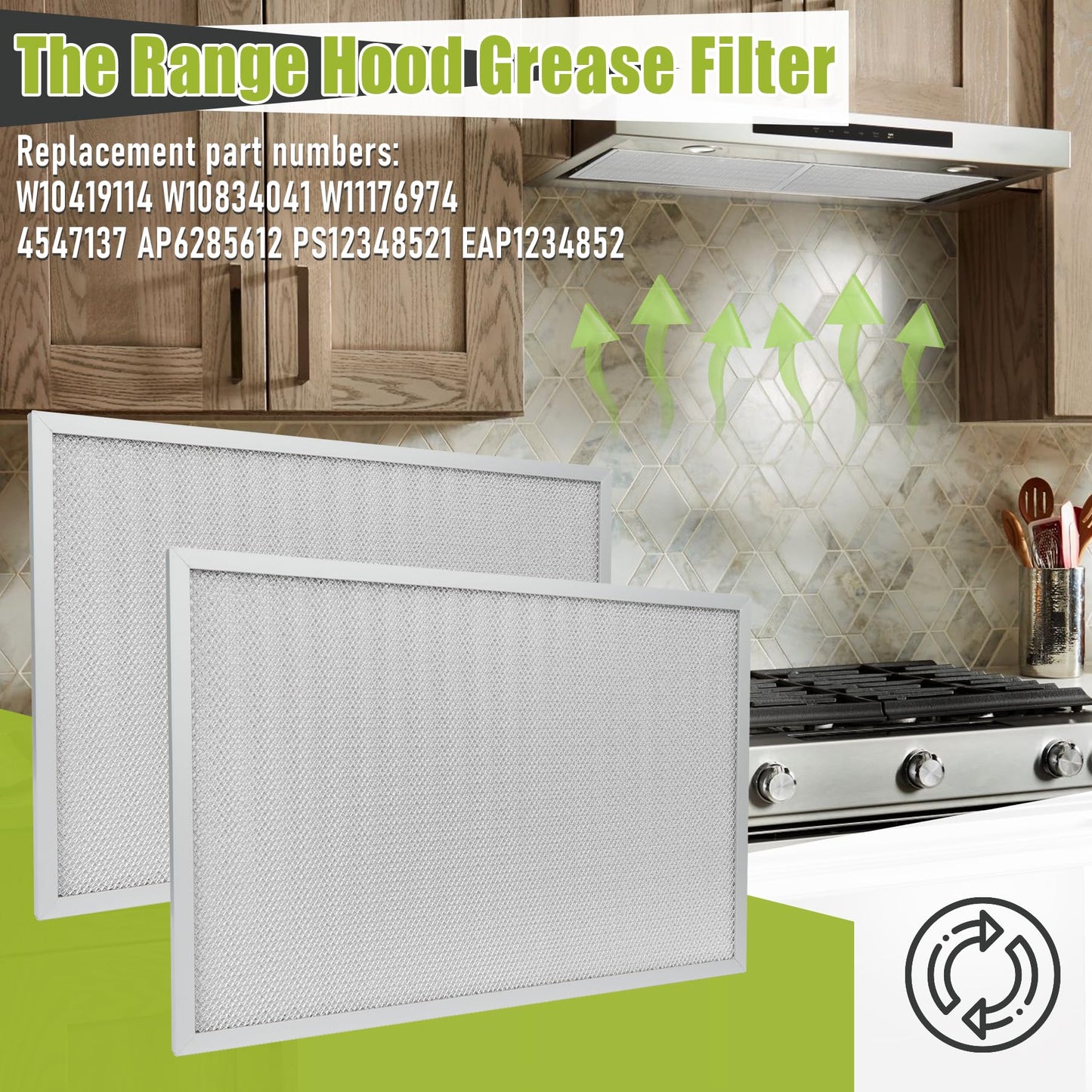 W11177751 W10419114 Aluminum Range Hood Filter (11-1/2" x 17-1/4" x 3/8") Compatible with Whirlpool UTX5230BDS0 UXT5230BDS1,etc Replace W10834041-2 Pack