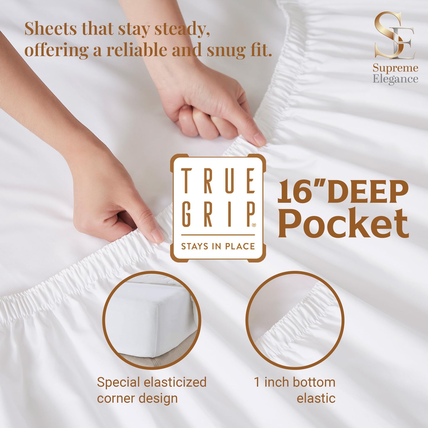SUPREME ELEGANCE 4 Pcs 100% Cotton Queen Sheet Set, Snow White, 400 Thread Count, Percale Weave, Deep Pocket Fitted Sheet, Crisp Hotel Style Bed Sheets, Cooling, Long Staple Cotton Bedding