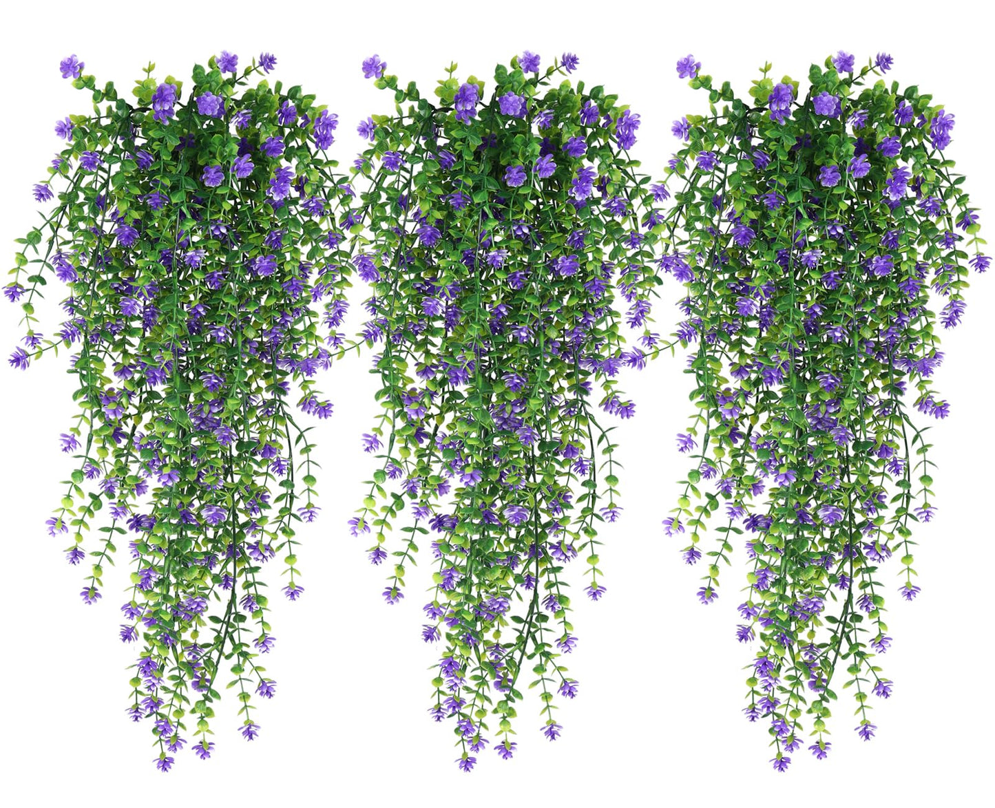 RECUTMS Vine Plant Fake Ferns Plants Large Faux Artificial Hanging Plants Wall Plants Artificial Hanging Plants Outdoors Fake Hanging Plant Greenery Vine for Outdoor Plants Decor 3 Pcs(Purple)