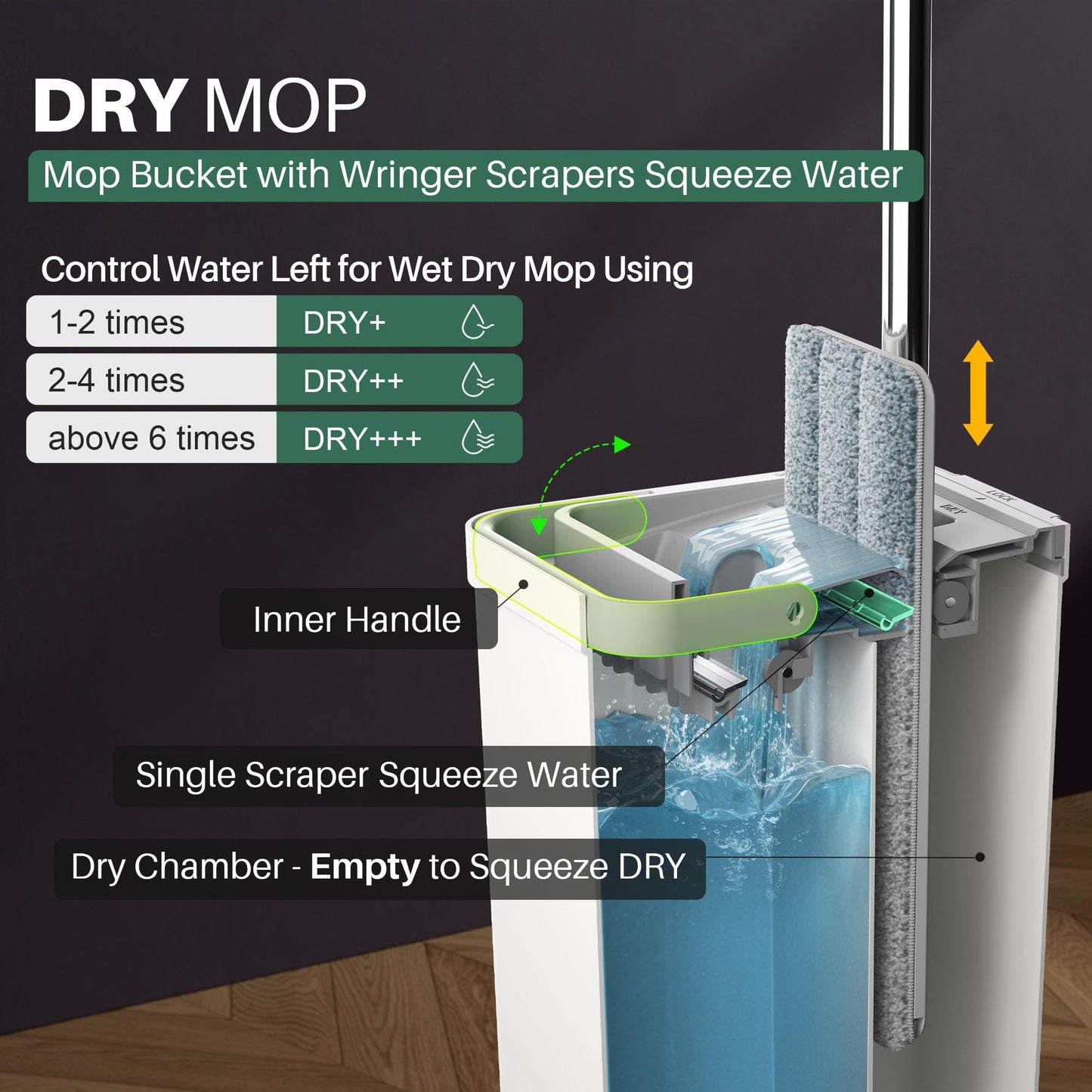 JOYMOOP Flat Mop System, Microfiber Mop and Bucket Set, White, Household & Commercial Floor Cleaning Mop with Long Handle, Wet Dry Use, Includes 8 Mop Pads