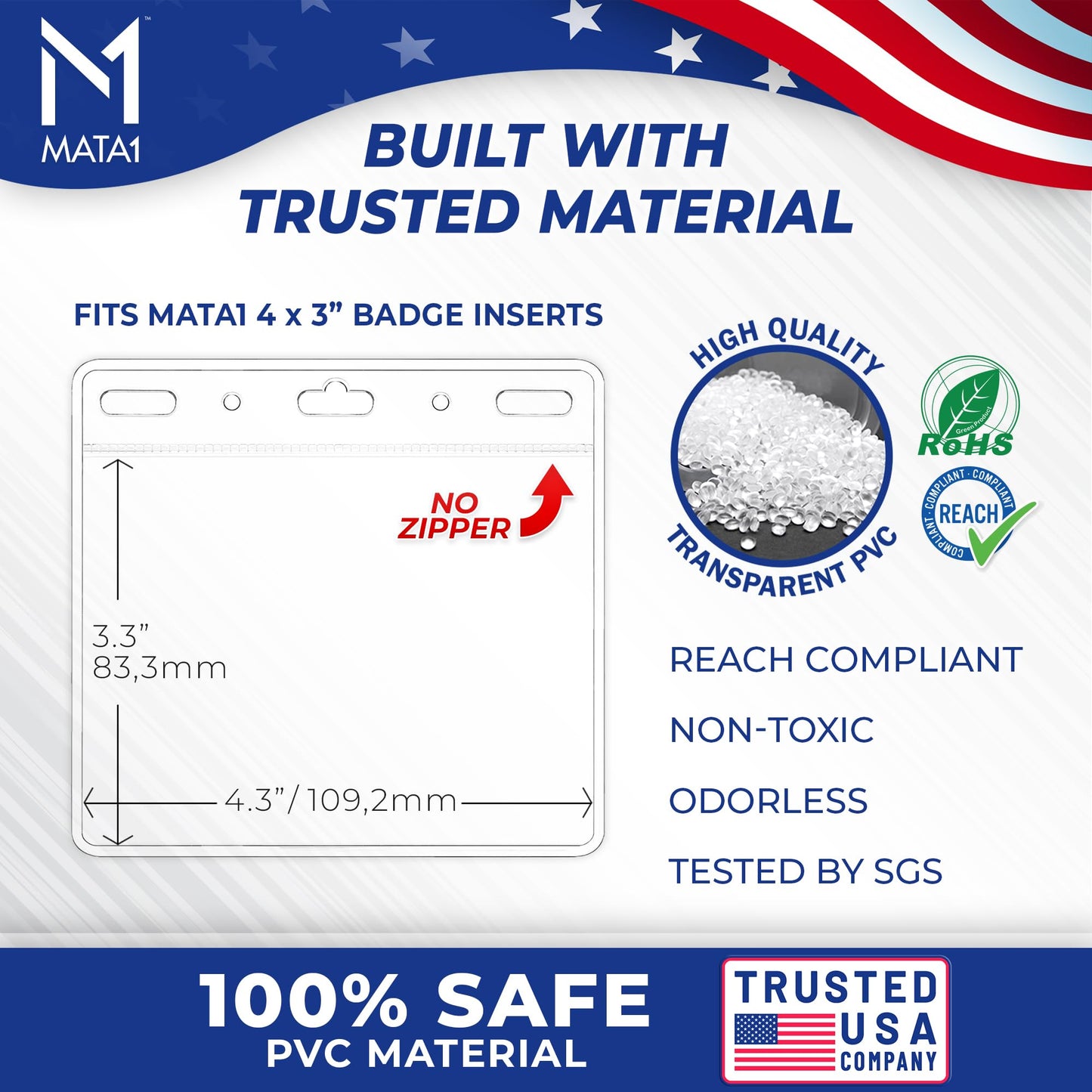 Mata1-USA Plastic Extra-Thick Horizontal Card Protector (Clear, 4x3 Inch, 250 Pack), Large Size No Zipper ID Name Badge Holder